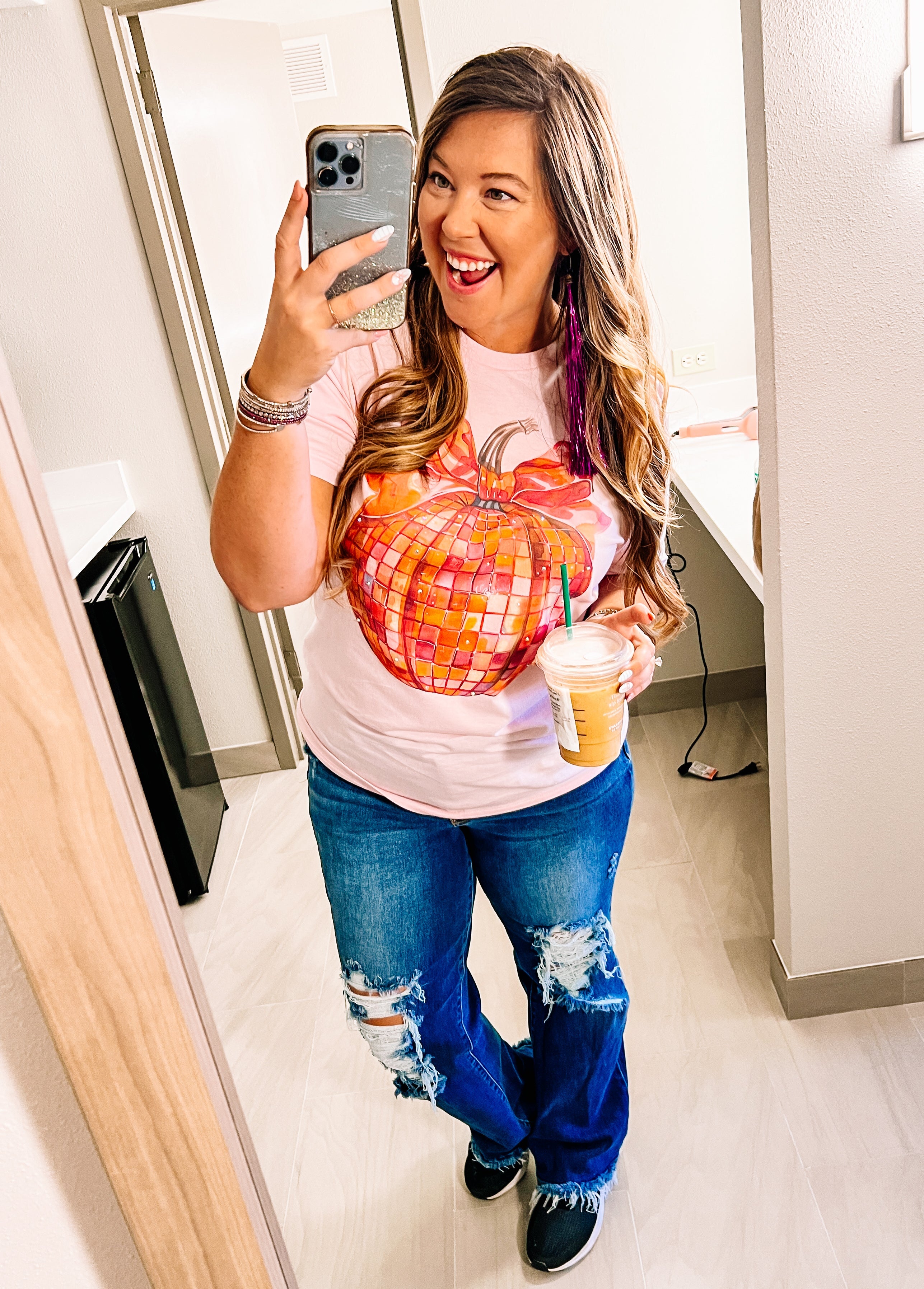 Disco Pumpkin Tee-Graphic Tops-Dear Me Southern Boutique, located in DeRidder, Louisiana