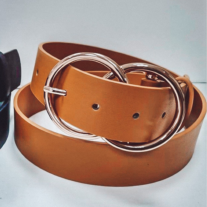 Double Buckle Mustard Brown Belt-Belts-Dear Me Southern Boutique, located in DeRidder, Louisiana