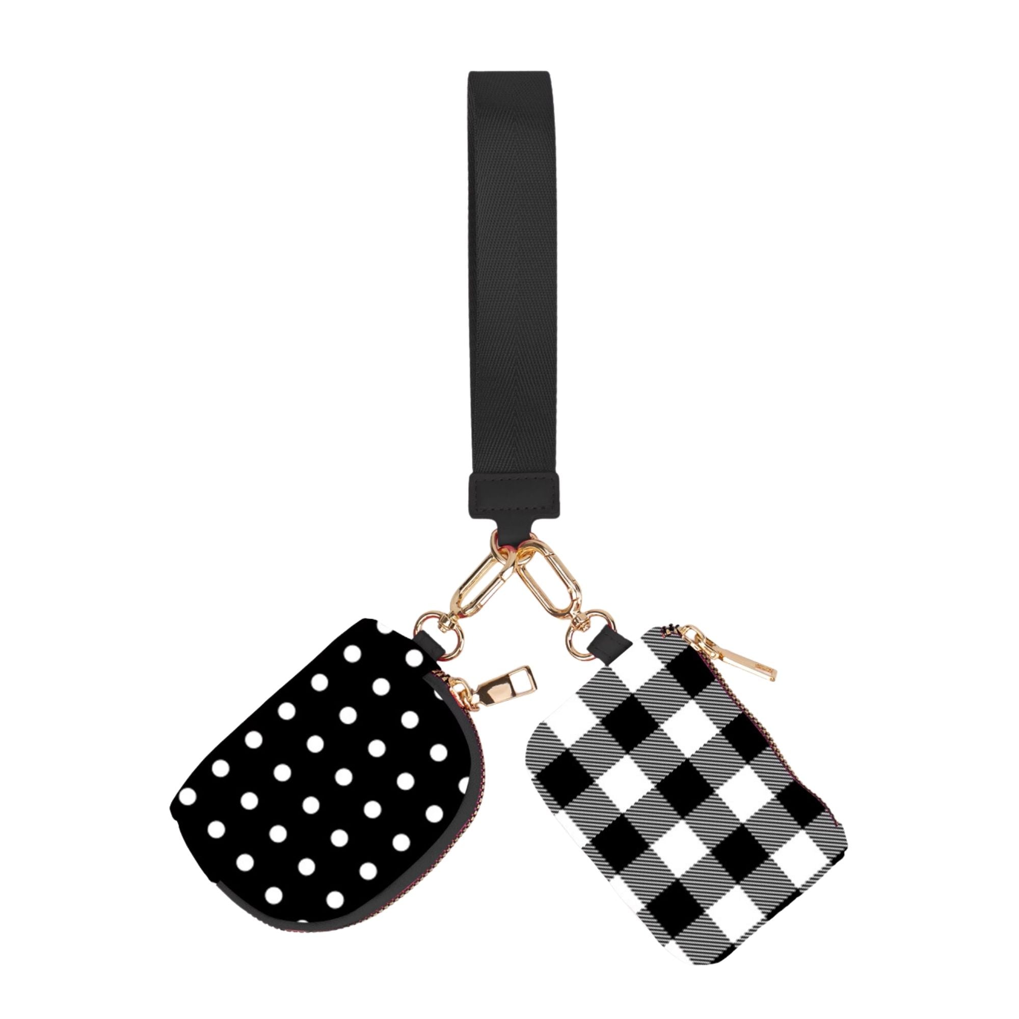 Double Pouch Wristlet- Black Polkadot/Gingham-Presales-Dear Me Southern Boutique, located in DeRidder, Louisiana