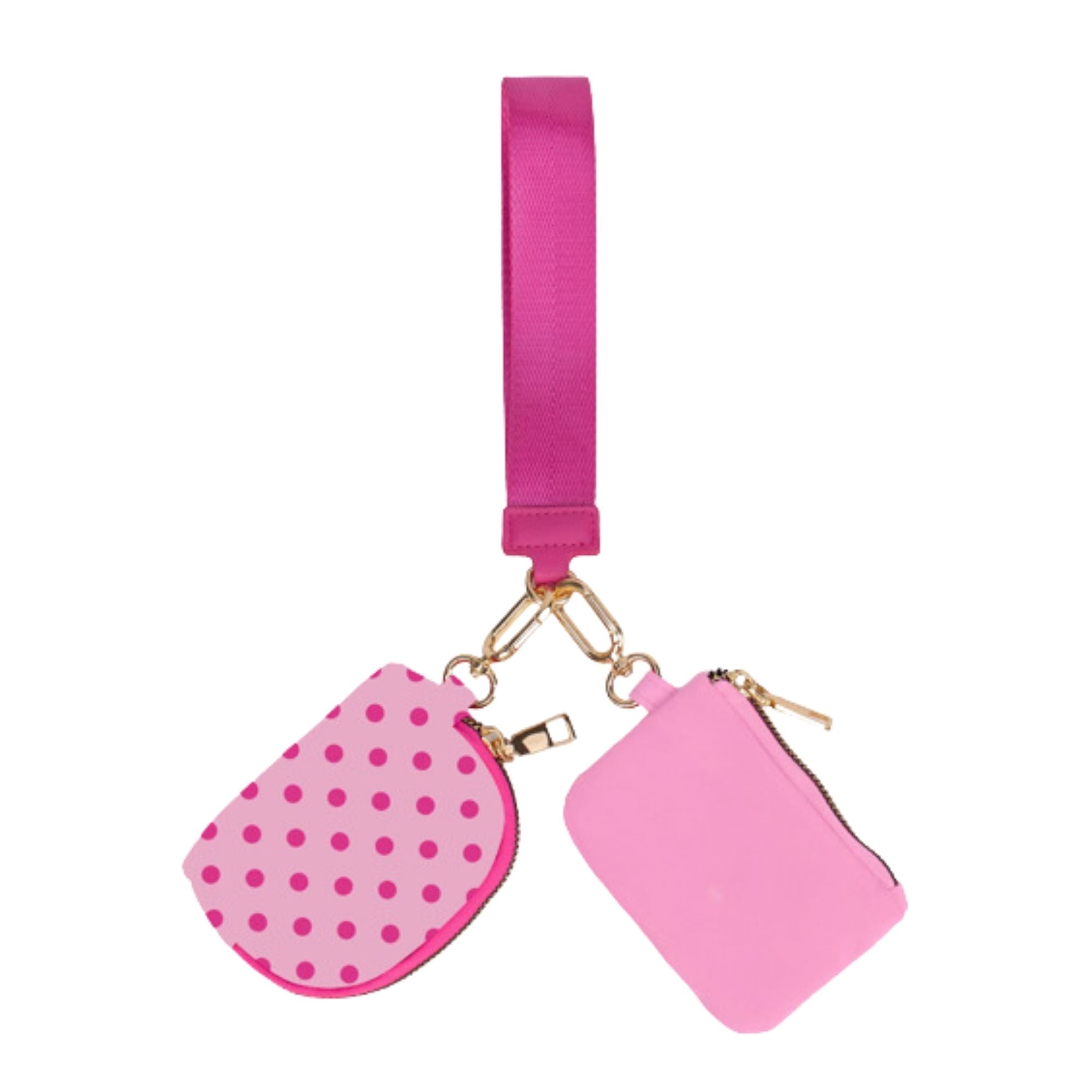 Double Pouch Wristlet- Pink Polka Dot-Presales-Dear Me Southern Boutique, located in DeRidder, Louisiana