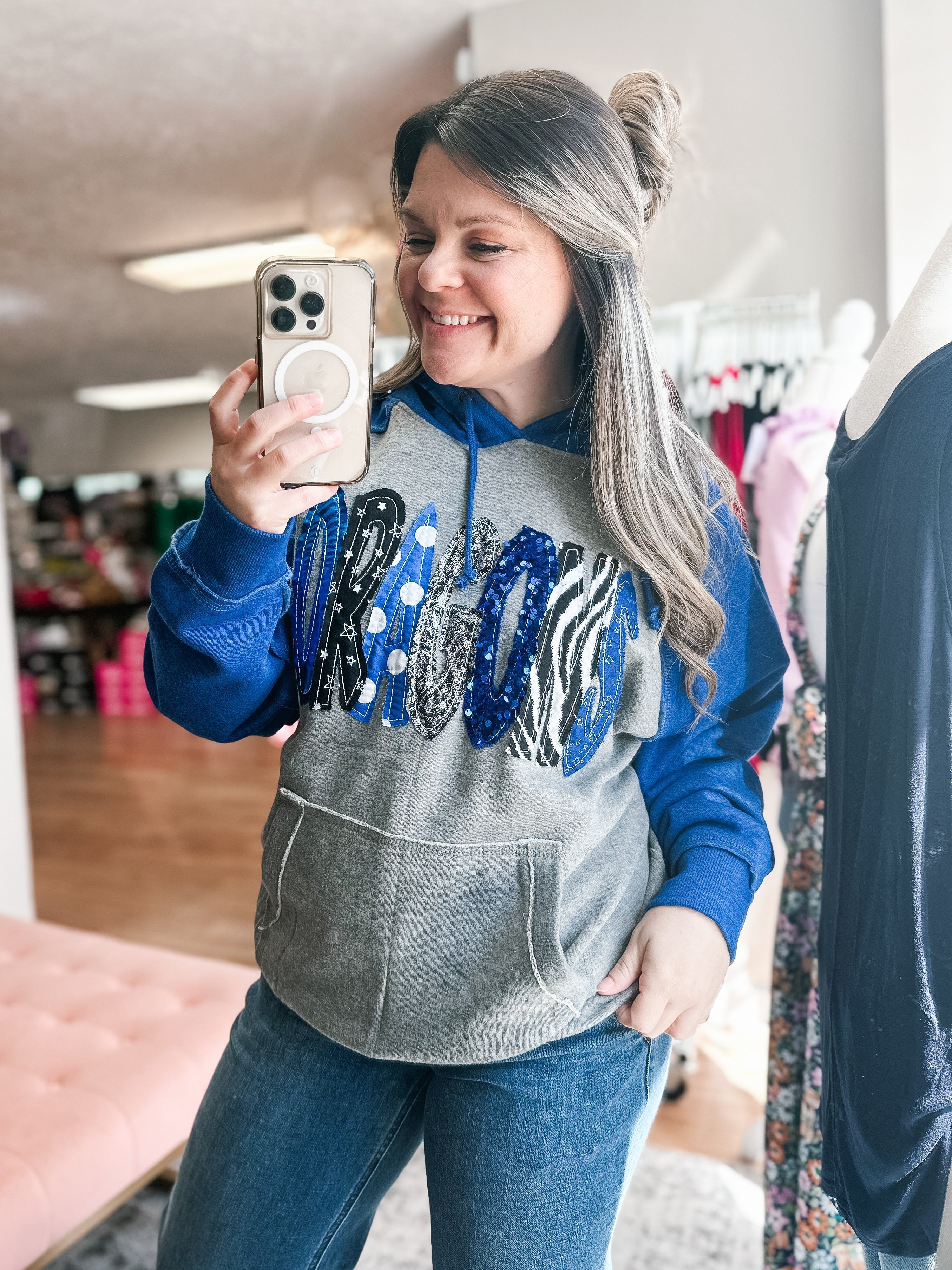 Dragons Sequin Spirit Hoodie-Graphic Tops-Dear Me Southern Boutique, located in DeRidder, Louisiana