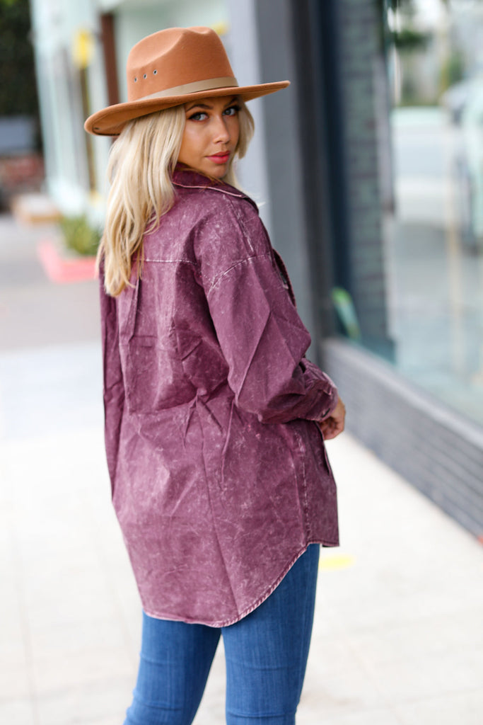 Eggplant Cotton Oversized Vintage Lightweight Washed Shacket-Dear Me Southern Boutique, located in DeRidder, Louisiana