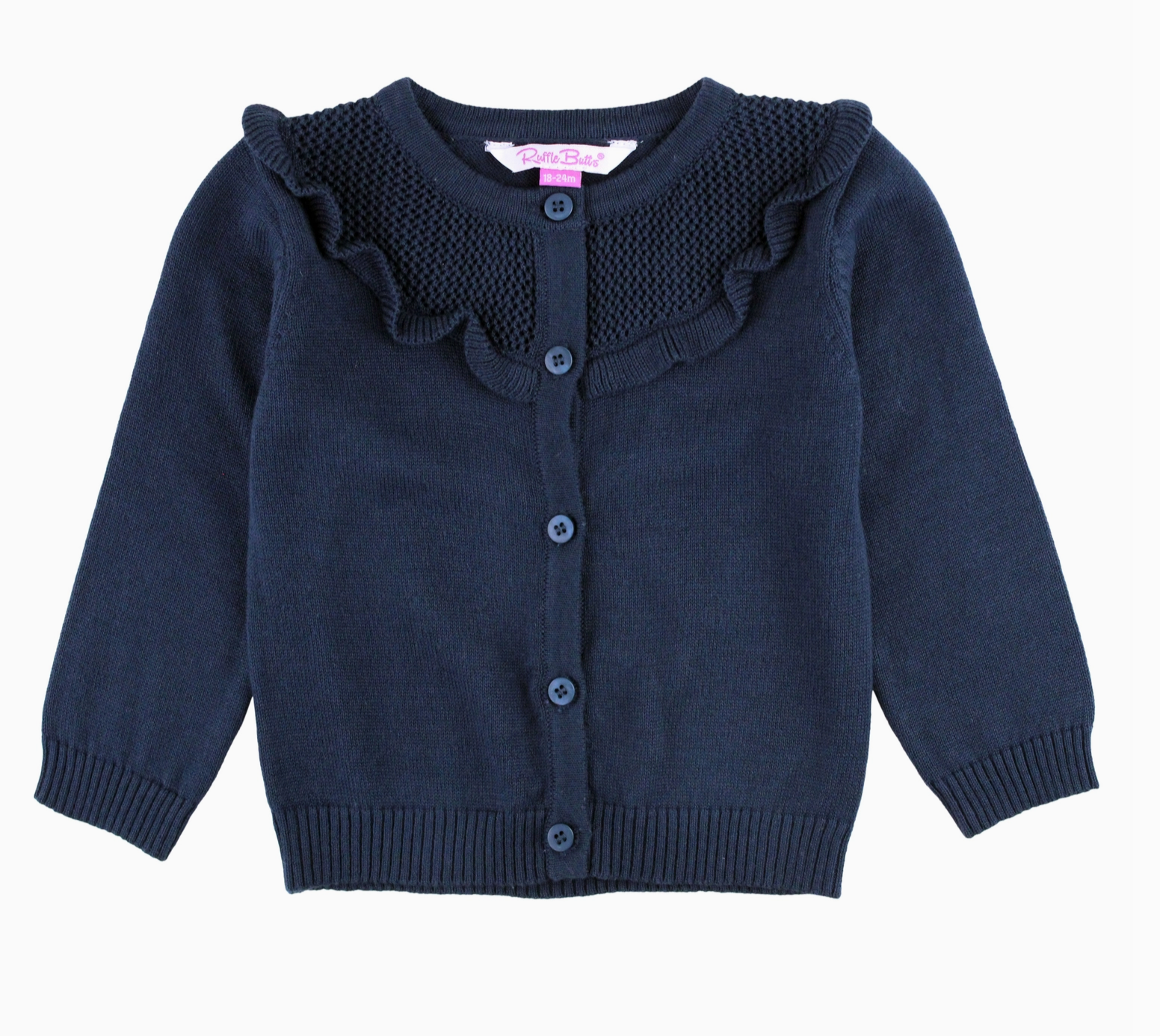 Emma Ruffle Trim Cardigan - Navy-JAG Cardigans-Dear Me Southern Boutique, located in DeRidder, Louisiana