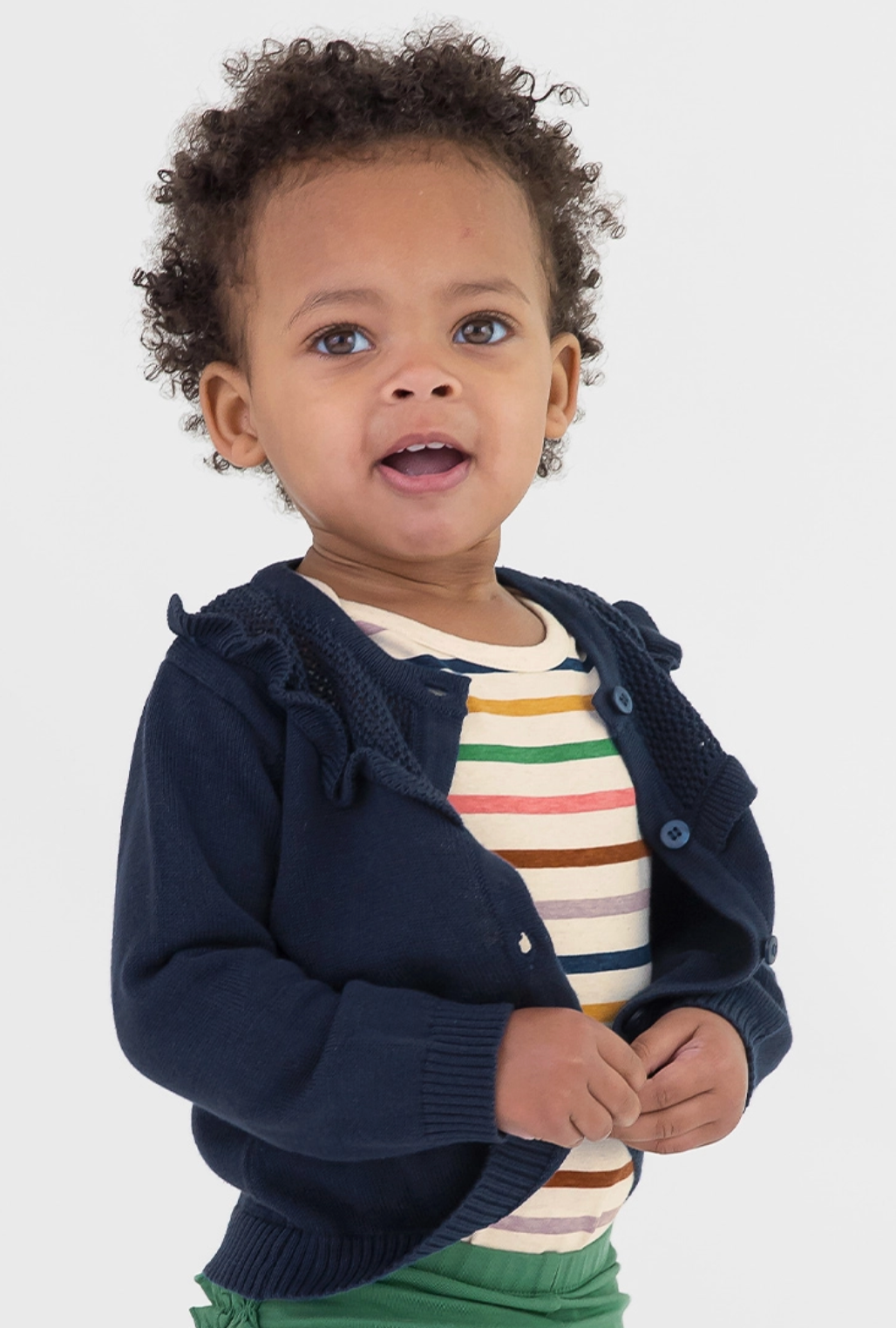 Emma Ruffle Trim Cardigan - Navy-Kids Clothing-Dear Me Southern Boutique, located in DeRidder, Louisiana