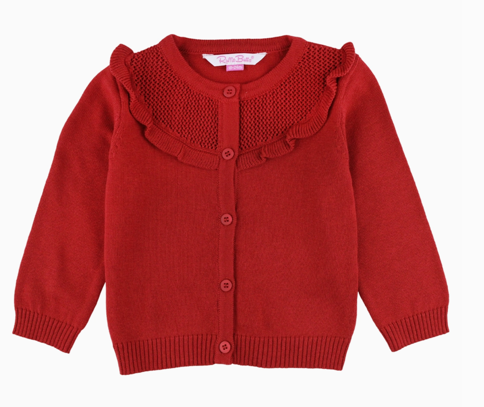Emma Ruffle Trim Cardigan - Red-Kids Clothing-Dear Me Southern Boutique, located in DeRidder, Louisiana