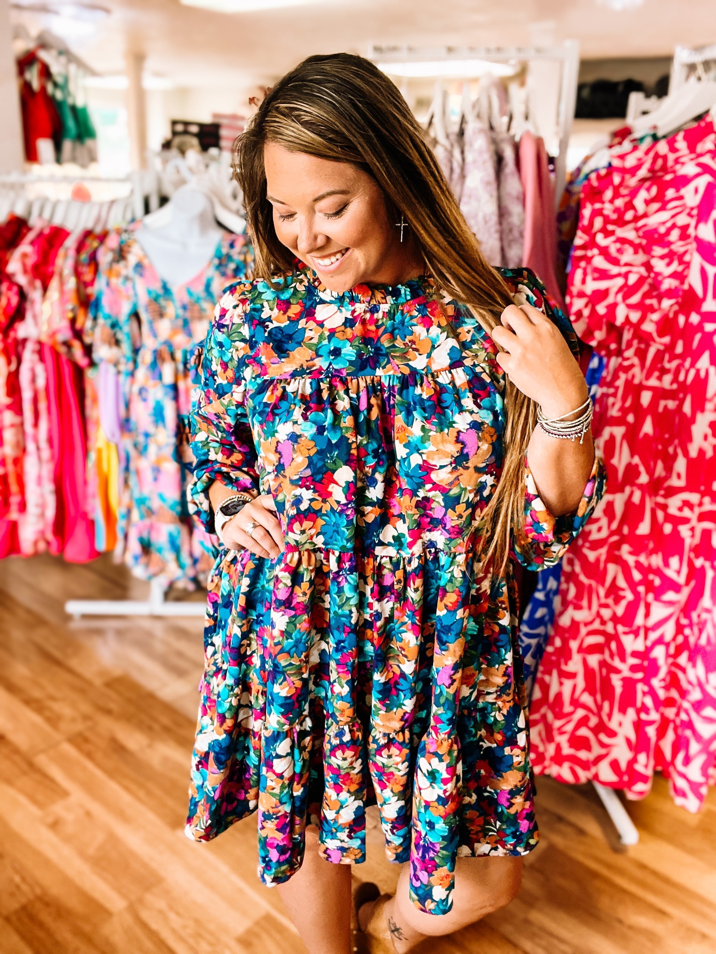 Enchanted Evening Floral Dress-Midi Dresses-Dear Me Southern Boutique, located in DeRidder, Louisiana