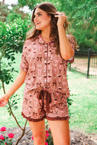 Espresso Martini Ruffle Pajama Set-Pajamas-Dear Me Southern Boutique, located in DeRidder, Louisiana