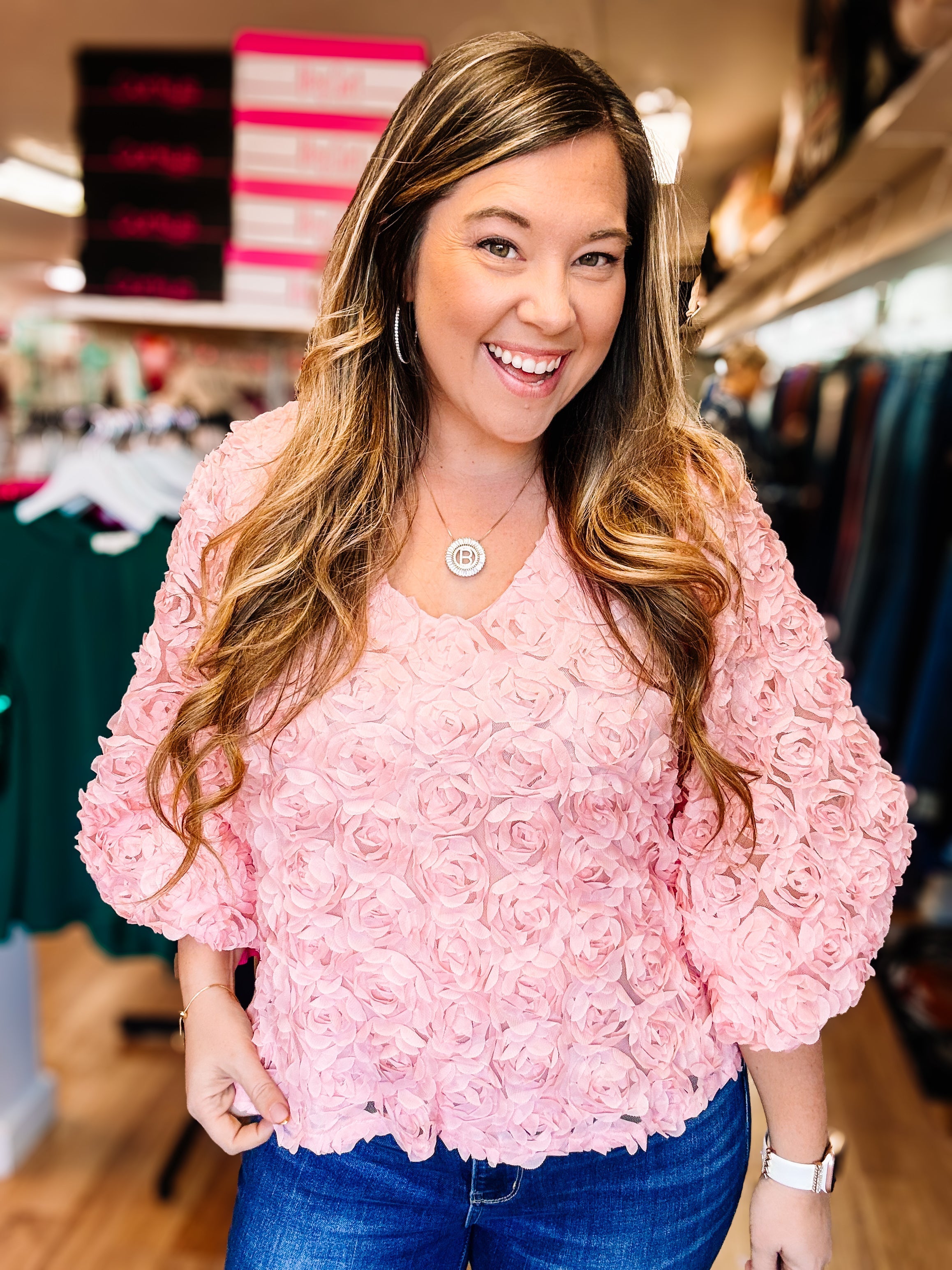 Ever After Rose Bloom Blouse - Pink-Blouses-Dear Me Southern Boutique, located in DeRidder, Louisiana