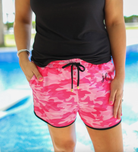 Everyday Drawstring Shorts - Pink Camo-Shorts-Dear Me Southern Boutique, located in DeRidder, Louisiana