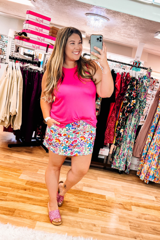 Everyday Drawstring Skort - White Fiesta Floral-Skorts-Dear Me Southern Boutique, located in DeRidder, Louisiana