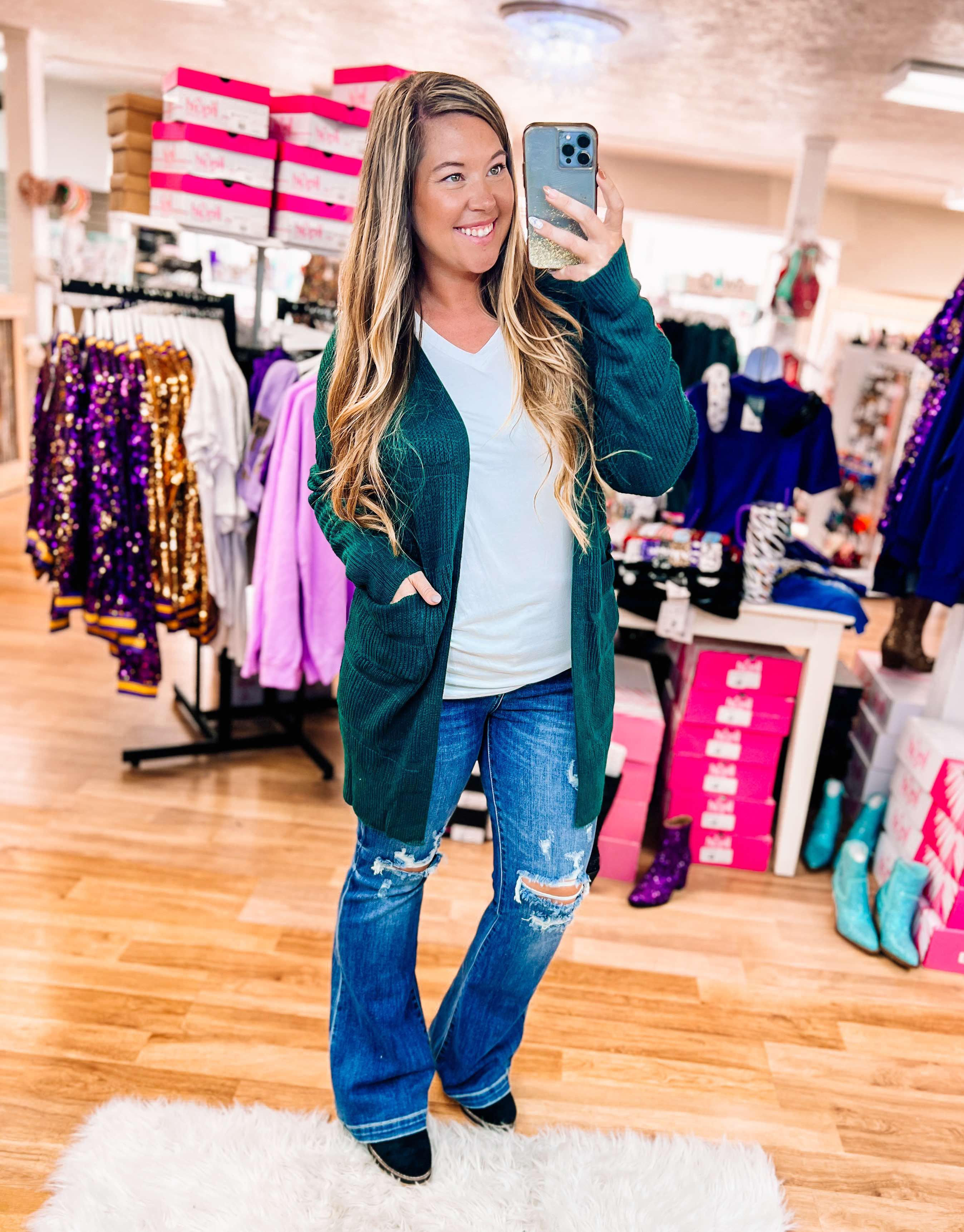 Everyday Knit Open Cardigan- Hunter Green-Cardigans-Dear Me Southern Boutique, located in DeRidder, Louisiana