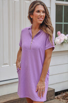 Ezra Textured Zipper Dress- Lavender-Dresses-Dear Me Southern Boutique, located in DeRidder, Louisiana