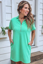 Ezra Textured Zipper Dress-Spearmint-Dear Me Southern Boutique, located in DeRidder, Louisiana
