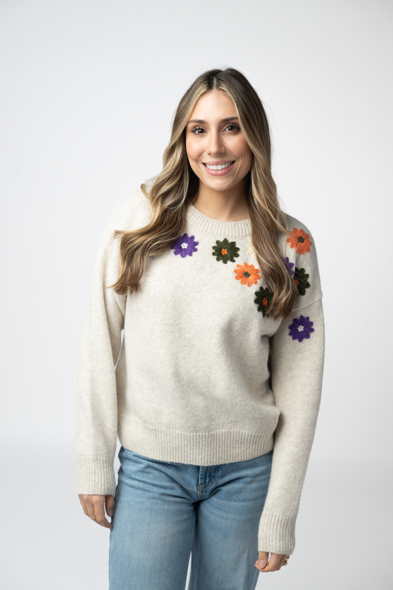 Fall Floral Sweater - Beige-sweater-Dear Me Southern Boutique, located in DeRidder, Louisiana