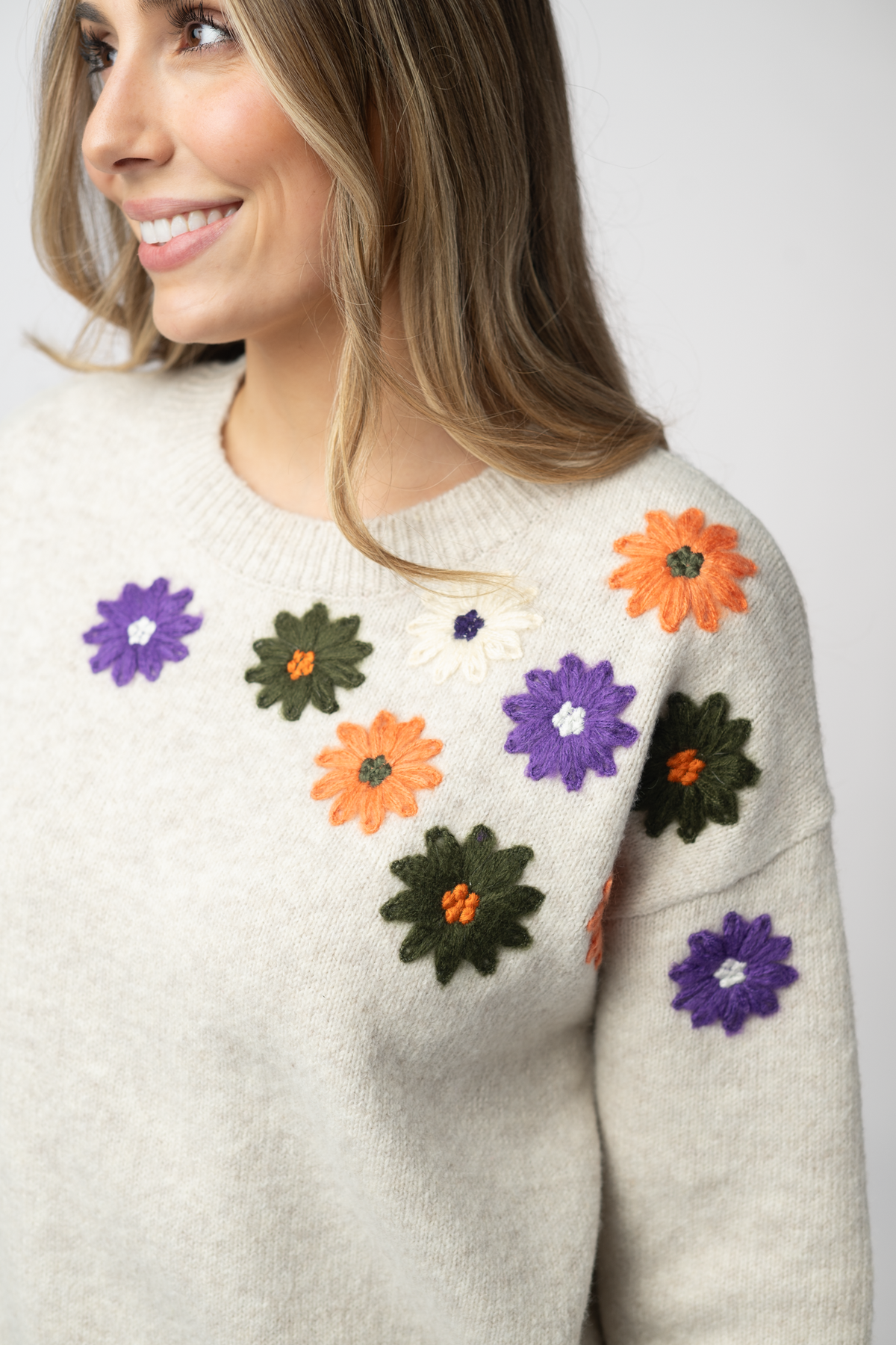 Fall Floral Sweater - Beige-sweater-Dear Me Southern Boutique, located in DeRidder, Louisiana