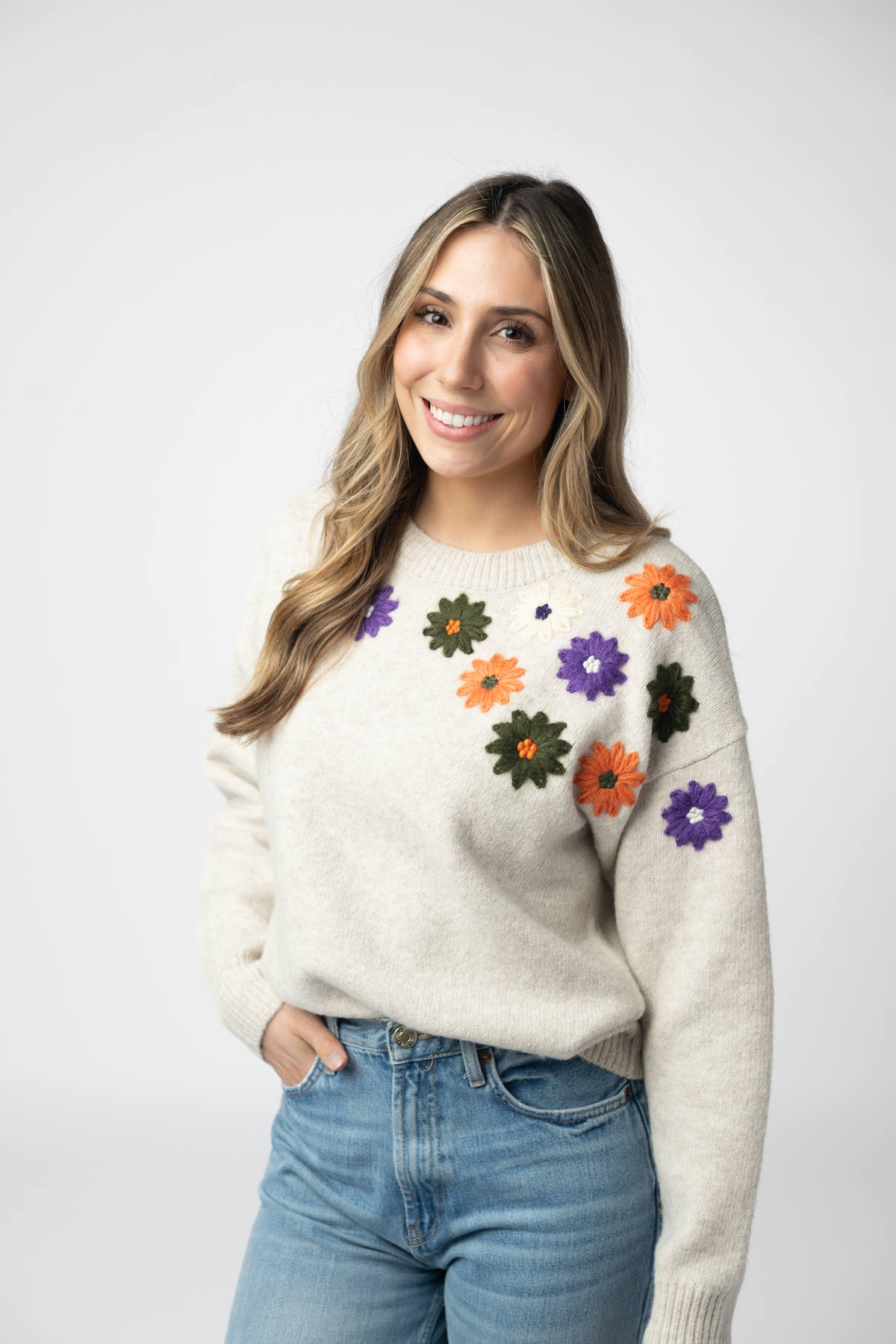 Fall Floral Sweater - Beige-sweater-Dear Me Southern Boutique, located in DeRidder, Louisiana