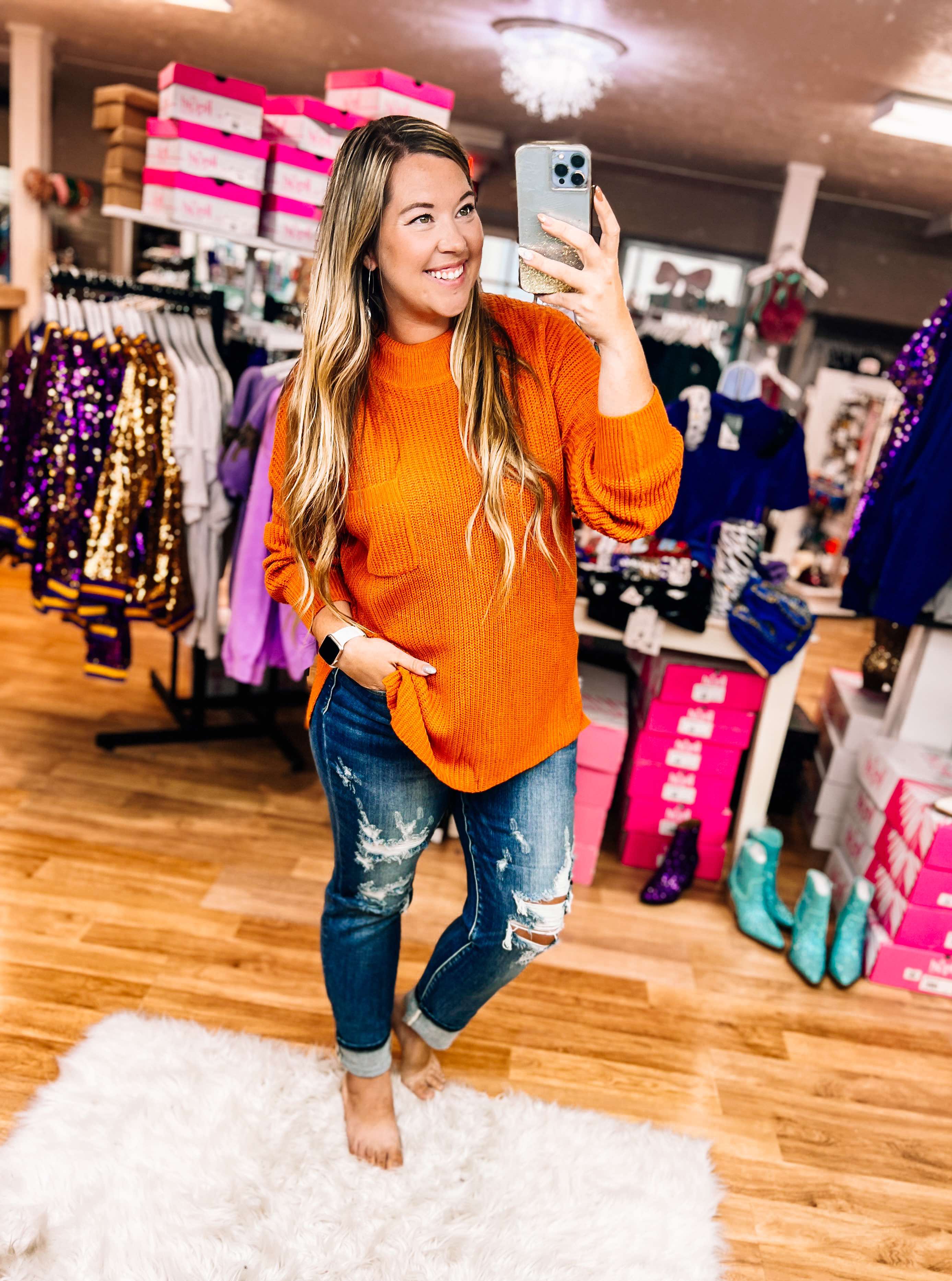 Fall Harvest Knit Sweater - Pumpkin-Sweaters-Dear Me Southern Boutique, located in DeRidder, Louisiana