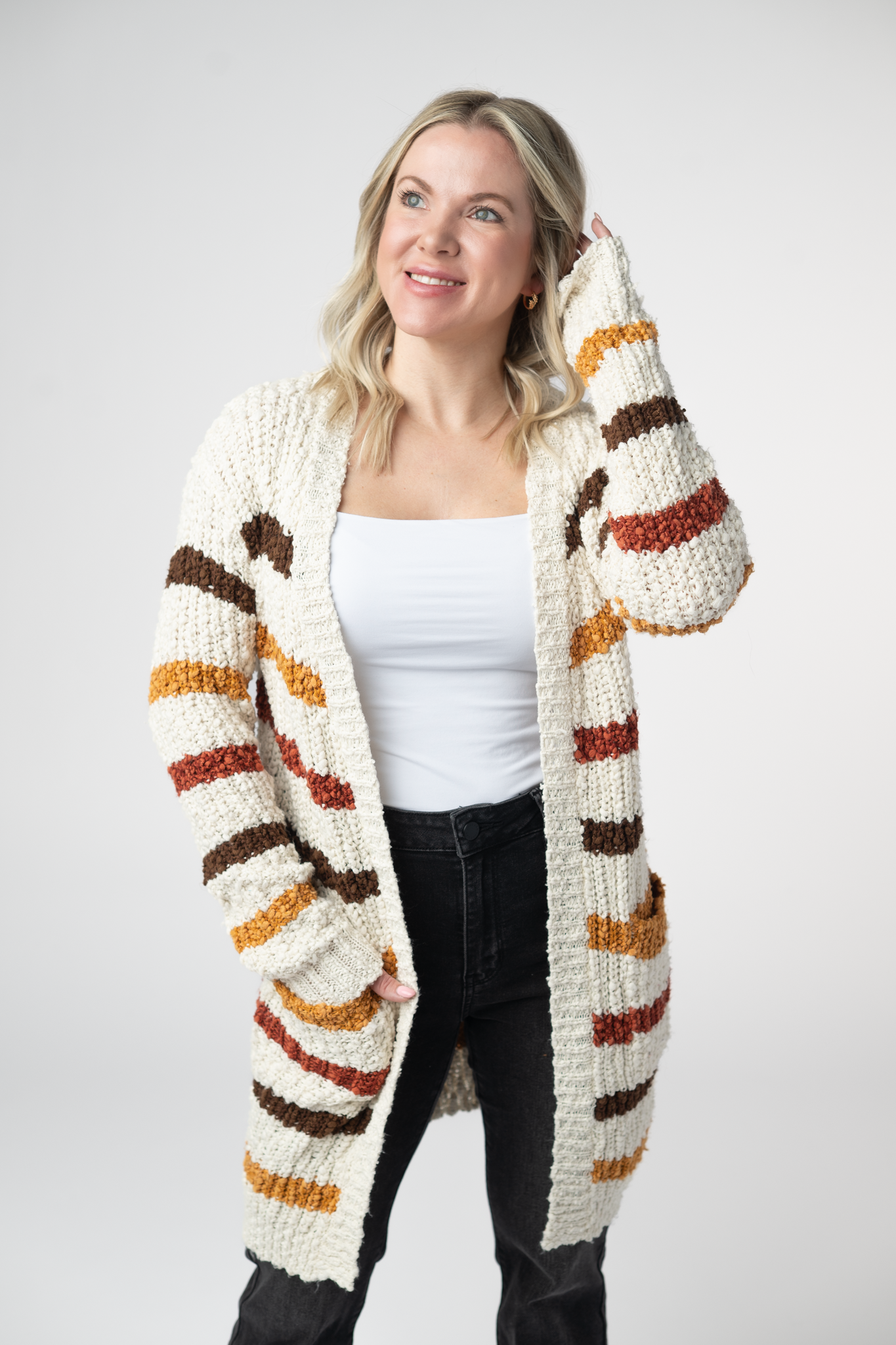 Fall Striped Cardigan-Cardigan-Dear Me Southern Boutique, located in DeRidder, Louisiana