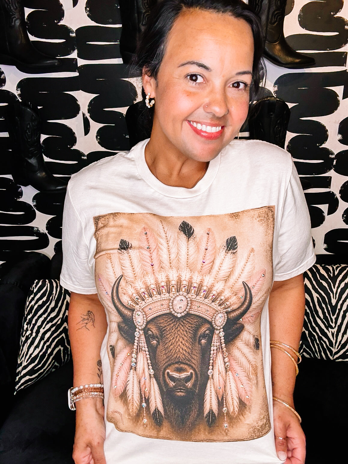Fancy Bison Bougie Rhinestone Pullover/Tee-Presales-Dear Me Southern Boutique, located in DeRidder, Louisiana