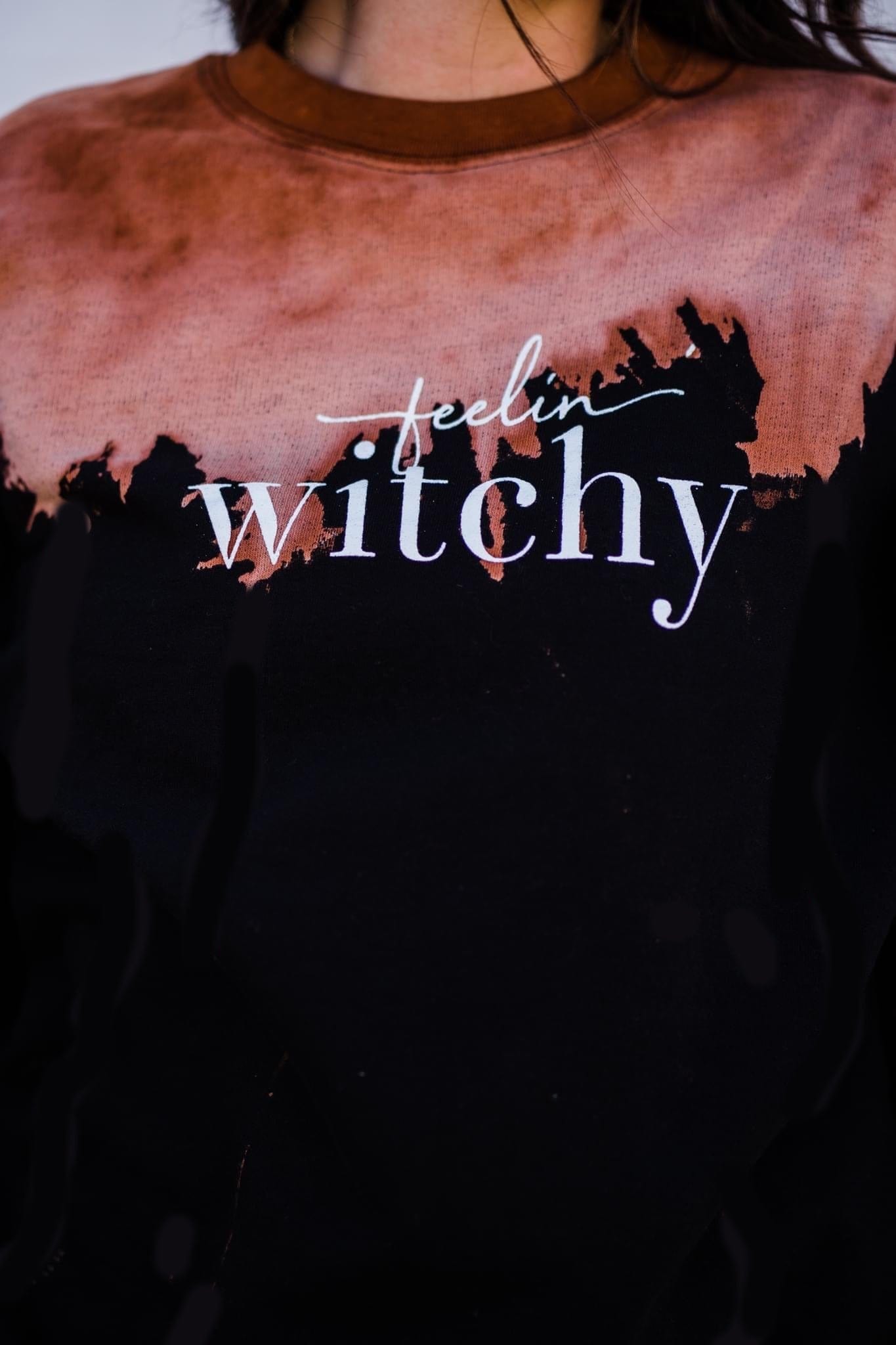 Feelin Witchy Bleached Sweatshirt-Dear Me Southern Boutique, located in DeRidder, Louisiana
