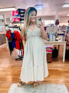 Feeling Your Best Crochet Babydoll Dress - Oatmeal-Maxi Dresses-Dear Me Southern Boutique, located in DeRidder, Louisiana