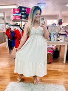 Feeling Your Best Crochet Babydoll Dress - Oatmeal-Maxi Dresses-Dear Me Southern Boutique, located in DeRidder, Louisiana