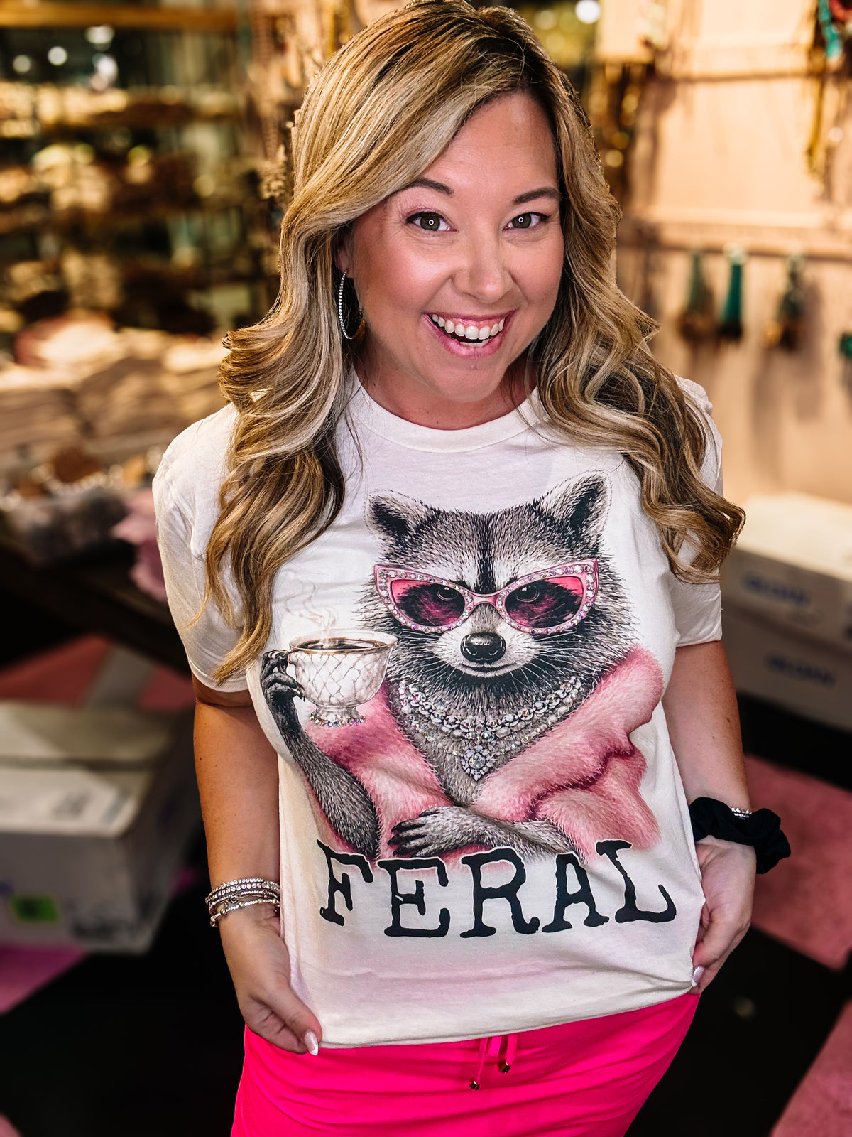 Feral Raccoon Bougie Rhinestone Tee-Tees-Dear Me Southern Boutique, located in DeRidder, Louisiana