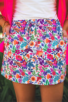 Fiesta Time Floral Everyday Skort- White-Skort-Dear Me Southern Boutique, located in DeRidder, Louisiana