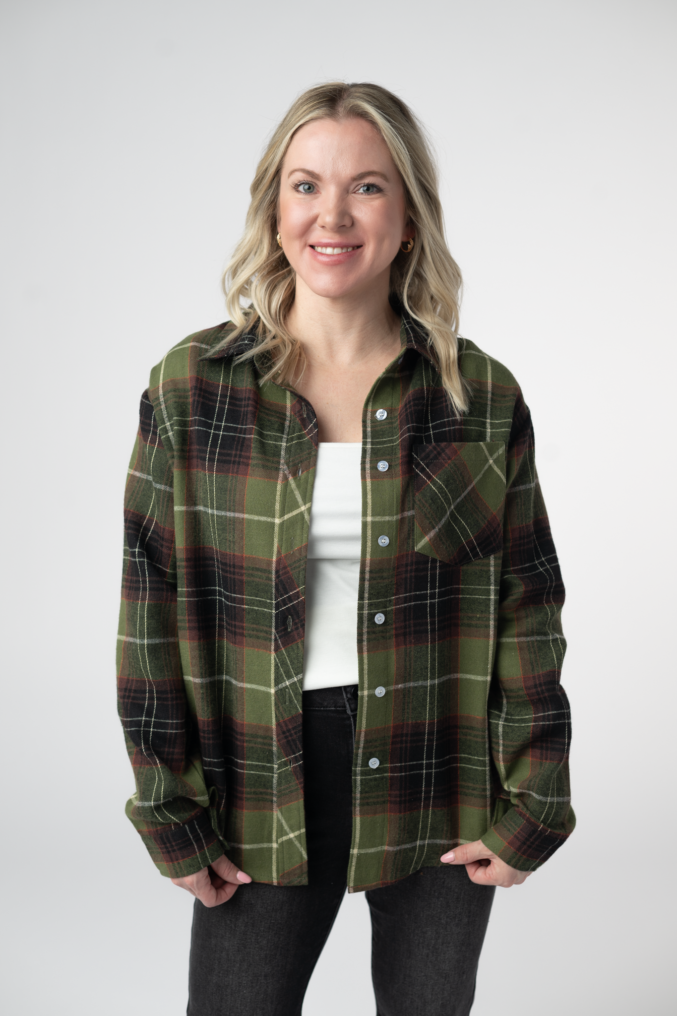 Finley Plaid Top - Olive and Brown-top-Dear Me Southern Boutique, located in DeRidder, Louisiana