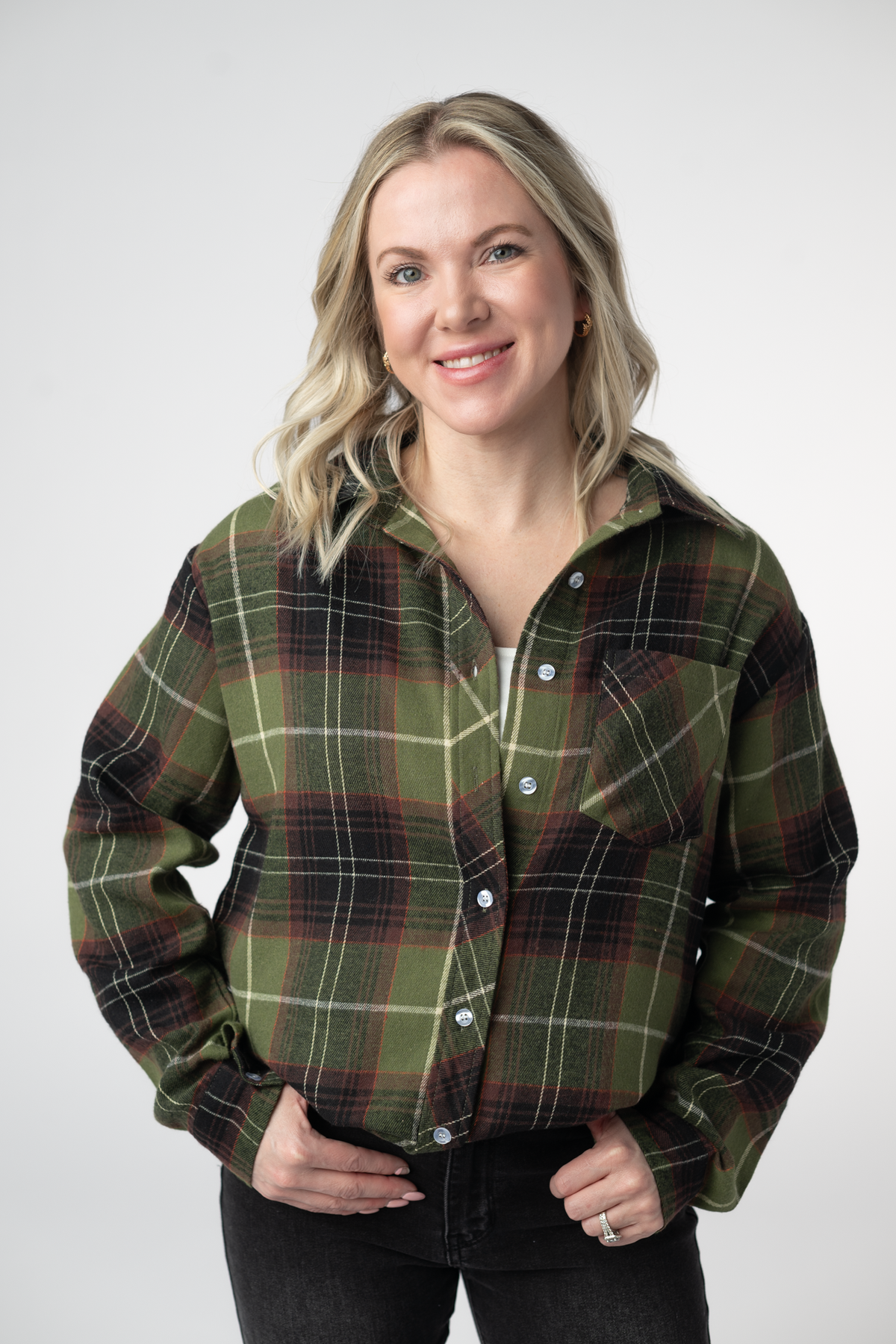 Finley Plaid Top - Olive and Brown-top-Dear Me Southern Boutique, located in DeRidder, Louisiana
