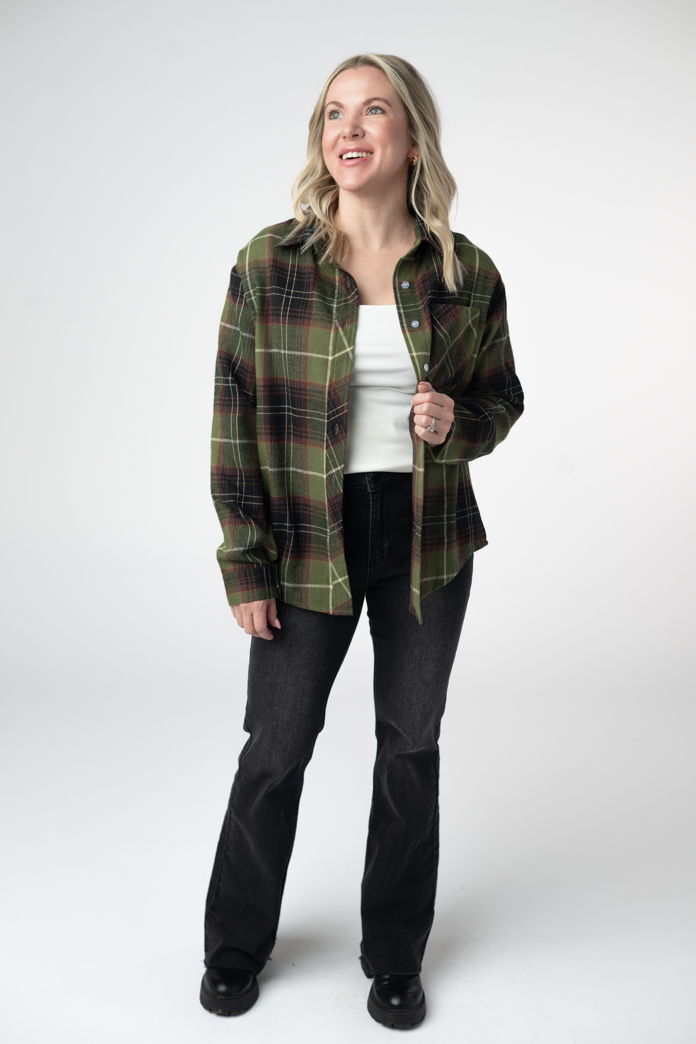 Finley Plaid Top - Olive and Brown-top-Dear Me Southern Boutique, located in DeRidder, Louisiana
