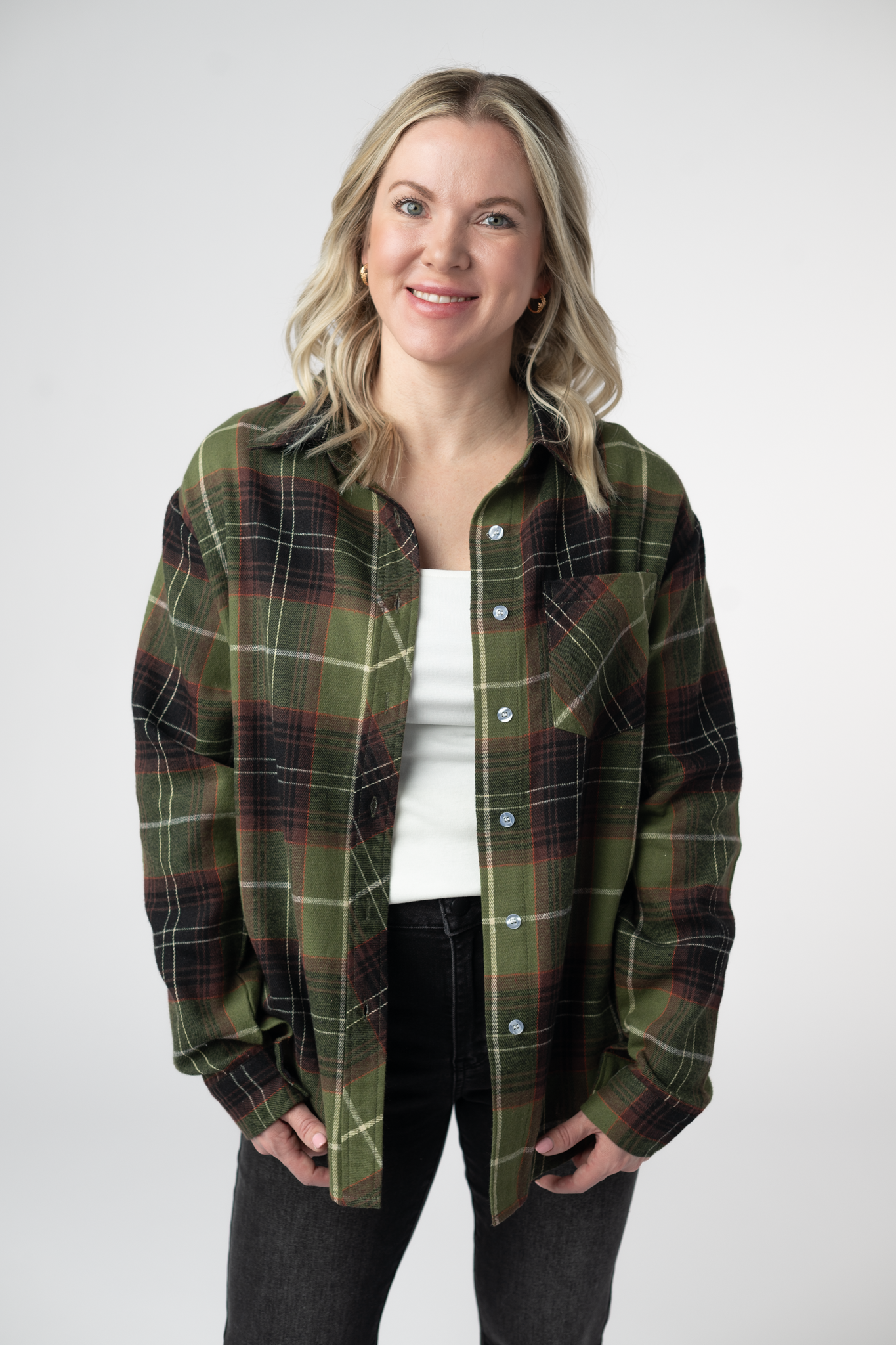 Finley Plaid Top - Olive and Brown-top-Dear Me Southern Boutique, located in DeRidder, Louisiana