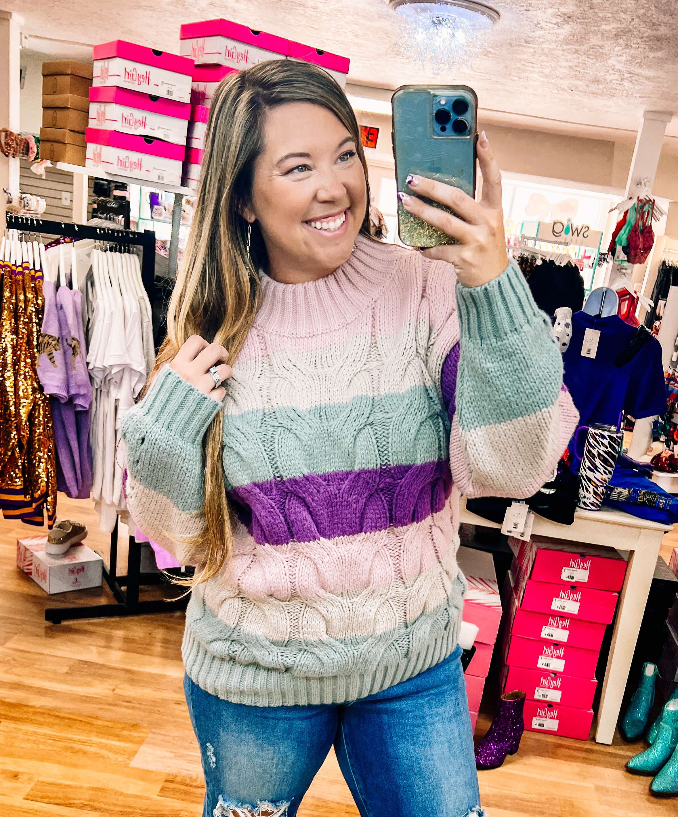 Fireside Dreams Sweater- Purple-Sweaters-Dear Me Southern Boutique, located in DeRidder, Louisiana