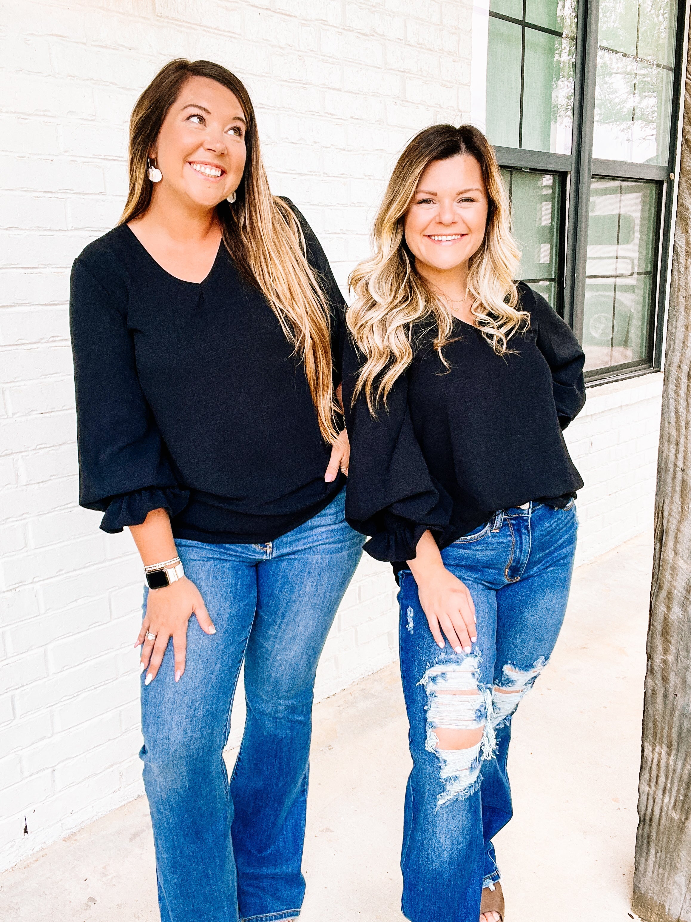 Flirting With Fall Top- Black-Long Sleeves-Dear Me Southern Boutique, located in DeRidder, Louisiana