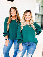 Flirting With Fall Top- Hunter Green-Long Sleeves-Dear Me Southern Boutique, located in DeRidder, Louisiana