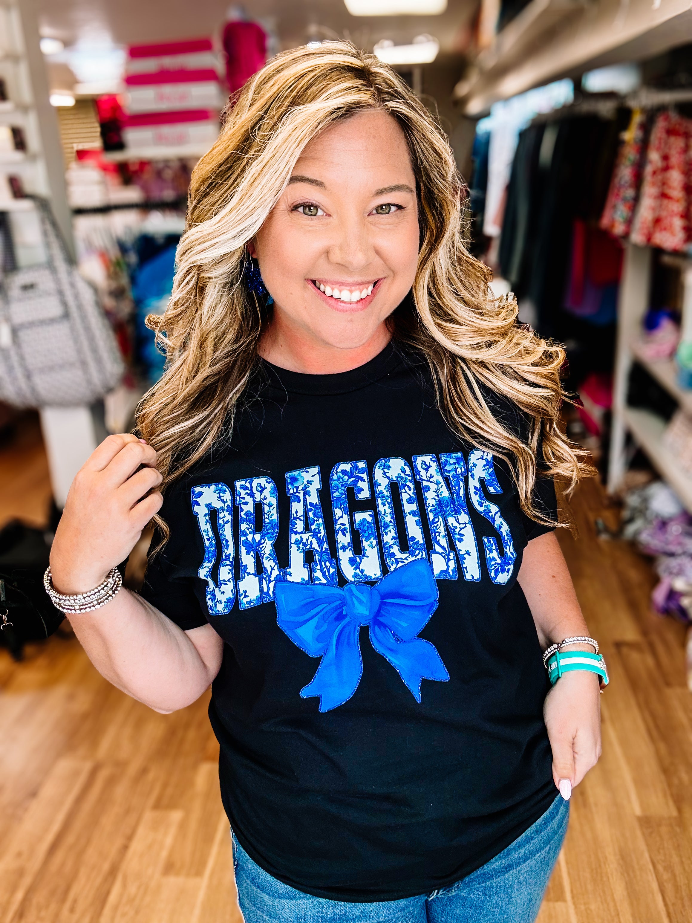 Floral Bow Dragon Tee-Dear Me Southern Boutique, located in DeRidder, Louisiana