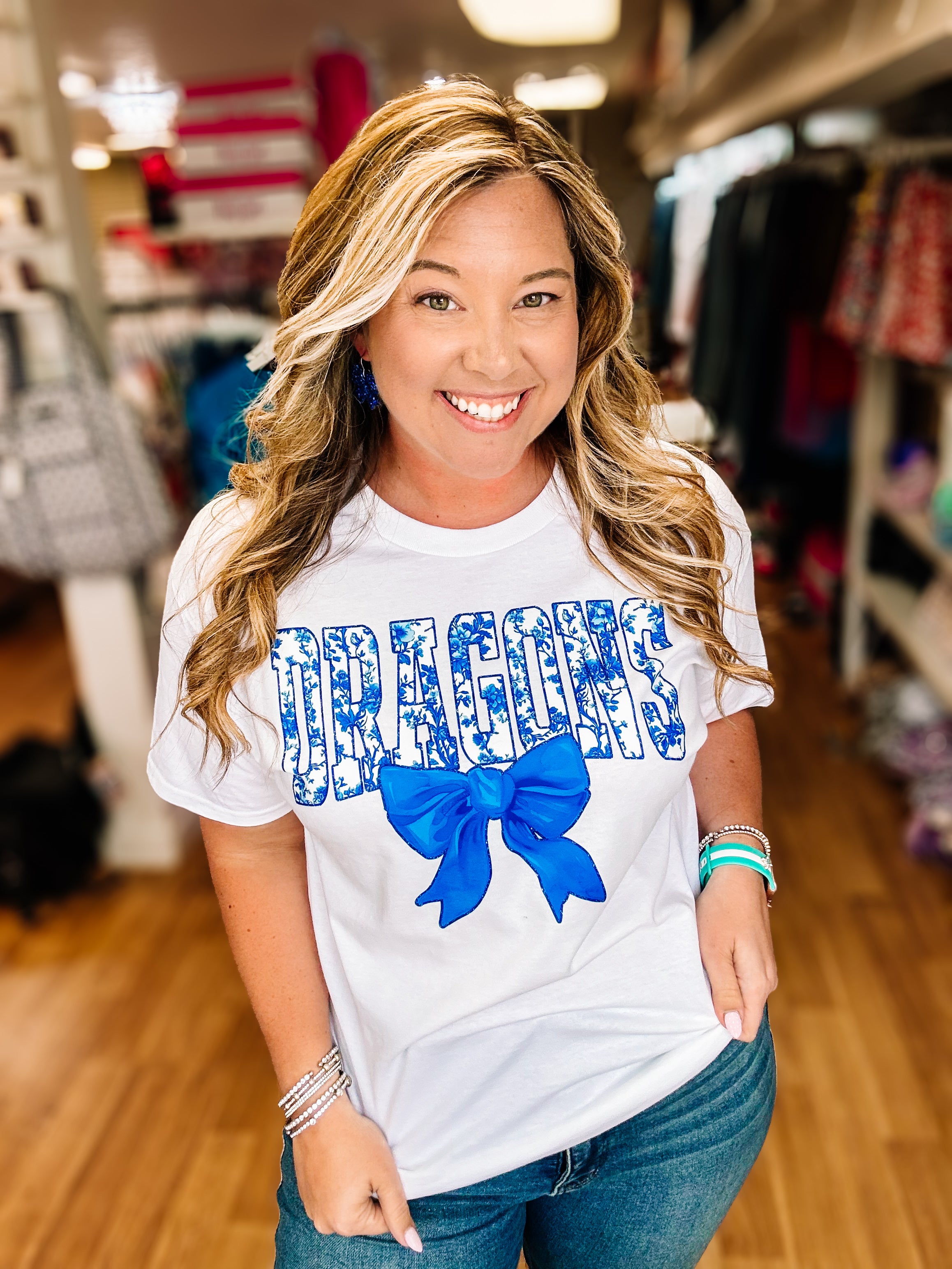 Floral Bow Dragon Tee-Dear Me Southern Boutique, located in DeRidder, Louisiana