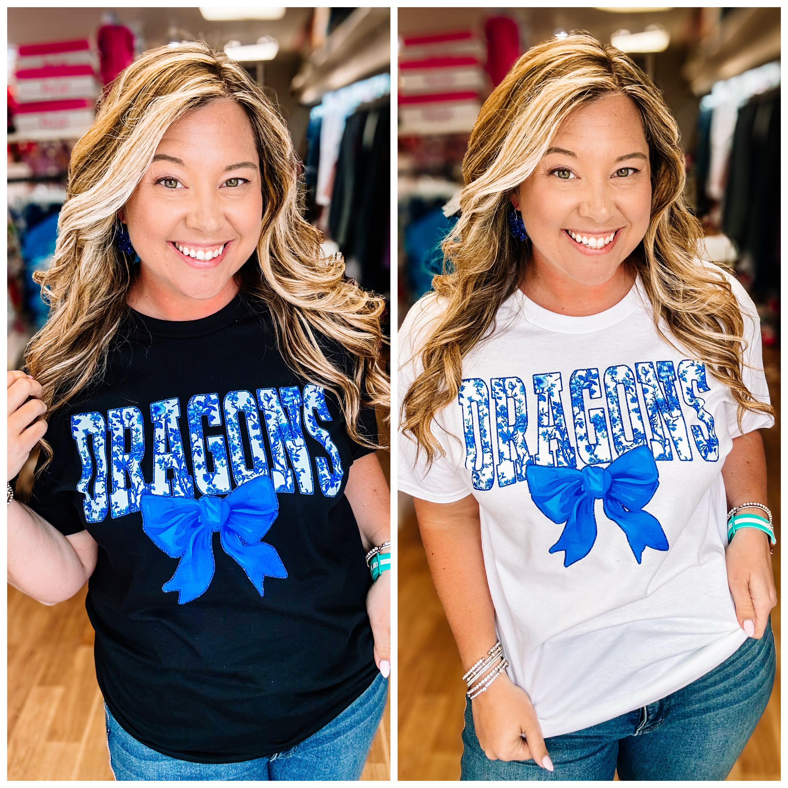 Floral Bow Dragon Tee-Tees-Dear Me Southern Boutique, located in DeRidder, Louisiana