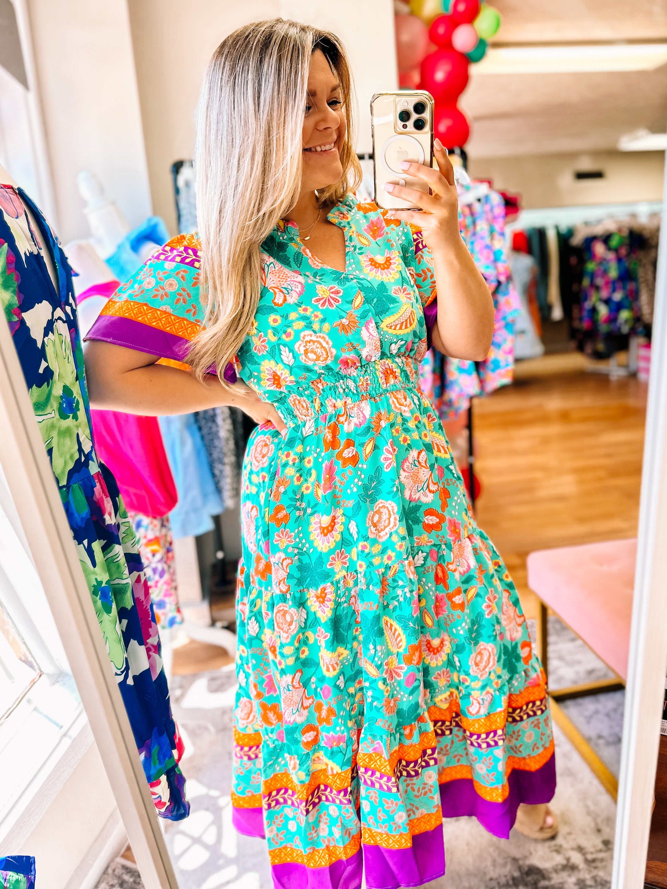 Floral Harmony Boho Maxi Dress-Dresses-Dear Me Southern Boutique, located in DeRidder, Louisiana