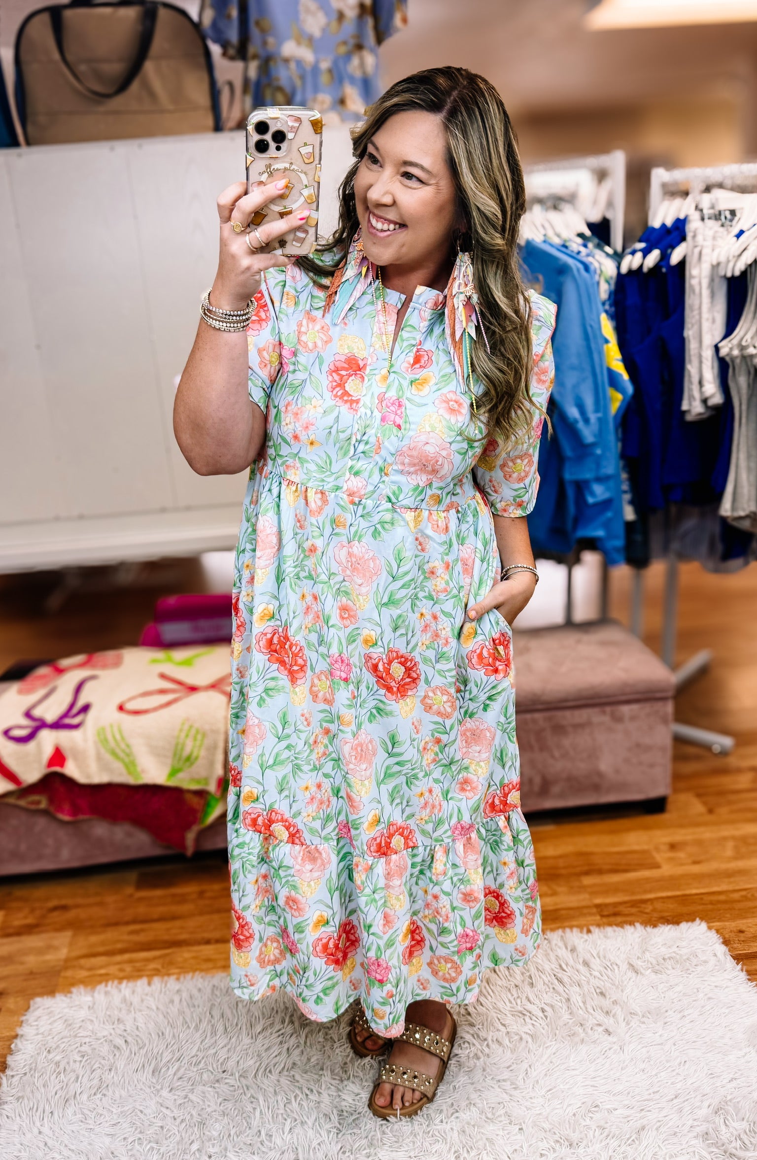 Floral Midi Dress-Dresses-Dear Me Southern Boutique, located in DeRidder, Louisiana