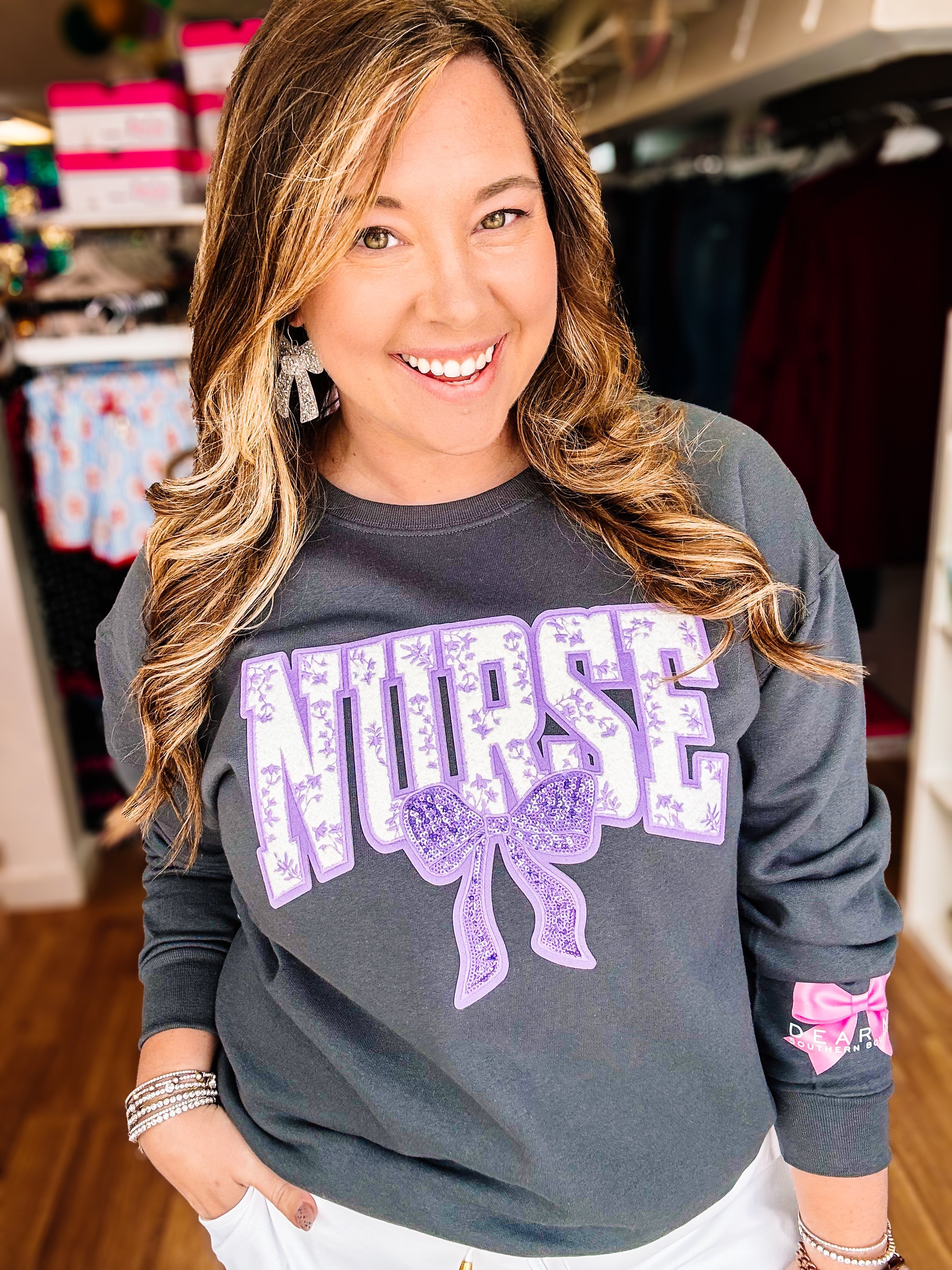 Floral Nurse Sweatshirt-Dear Me Southern Boutique, located in DeRidder, Louisiana