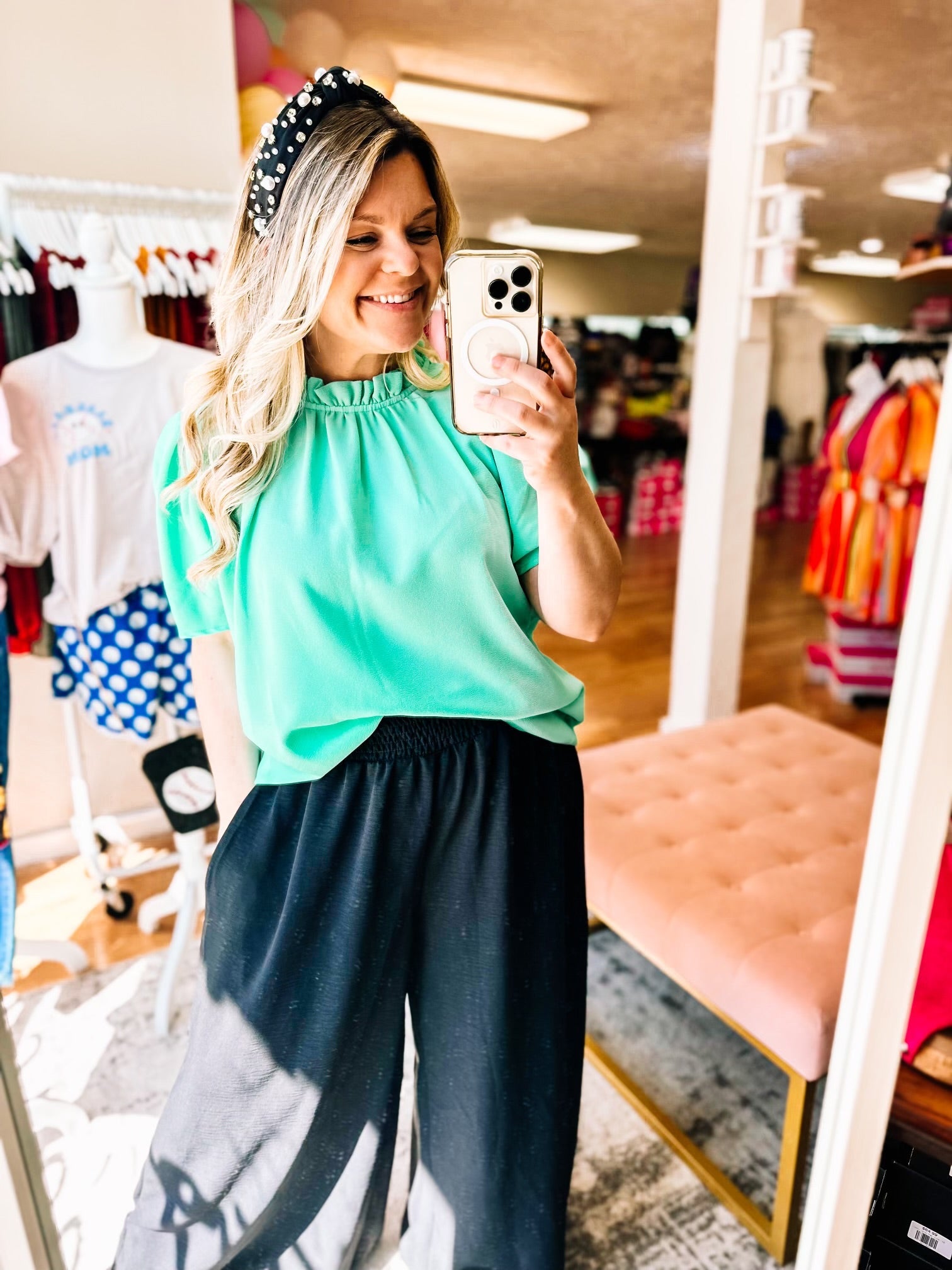 Follow Me Mint Frill Top-Short Sleeves-Dear Me Southern Boutique, located in DeRidder, Louisiana