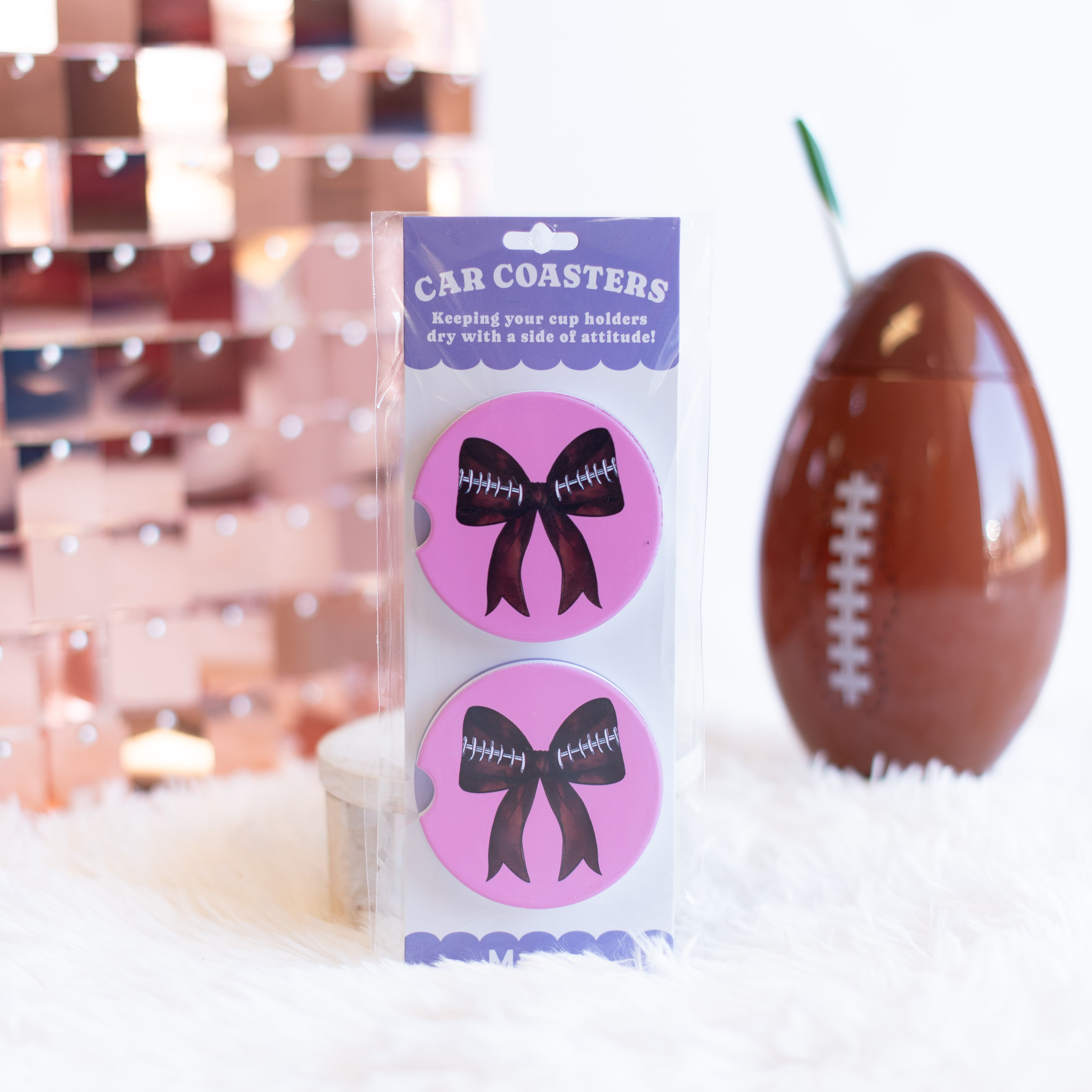 Football Bow Car Coasters Set-Coasters-Dear Me Southern Boutique, located in DeRidder, Louisiana