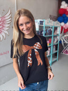 Football Bow Tee -Girls-JAG Graphic Tops-Dear Me Southern Boutique, located in DeRidder, Louisiana