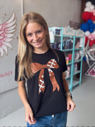 Football Bow Tee -Girls-Kids Clothing-Dear Me Southern Boutique, located in DeRidder, Louisiana