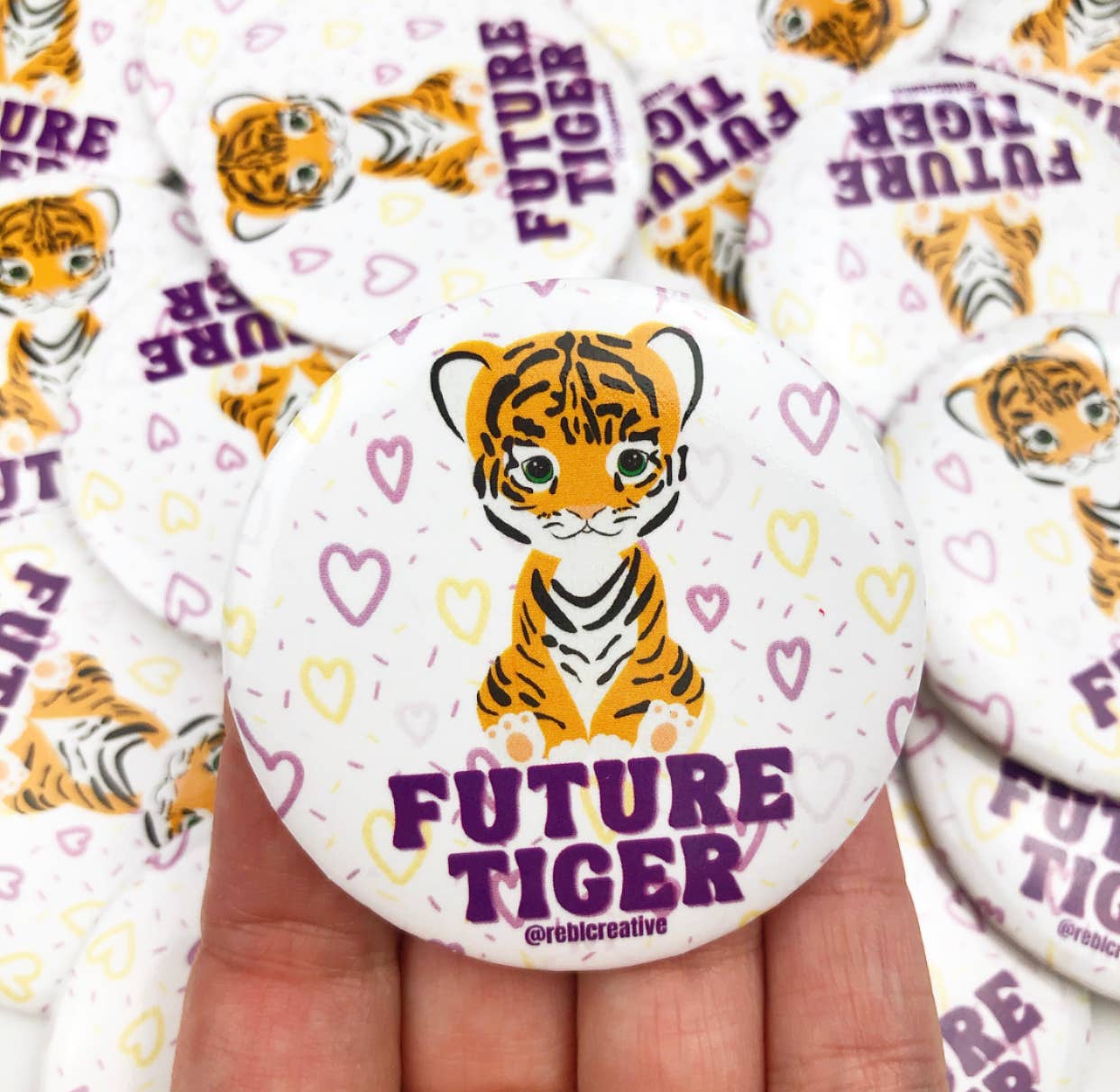Future Tiger - Purple/Yellow - Game Day Button-Dear Me Southern Boutique, located in DeRidder, Louisiana