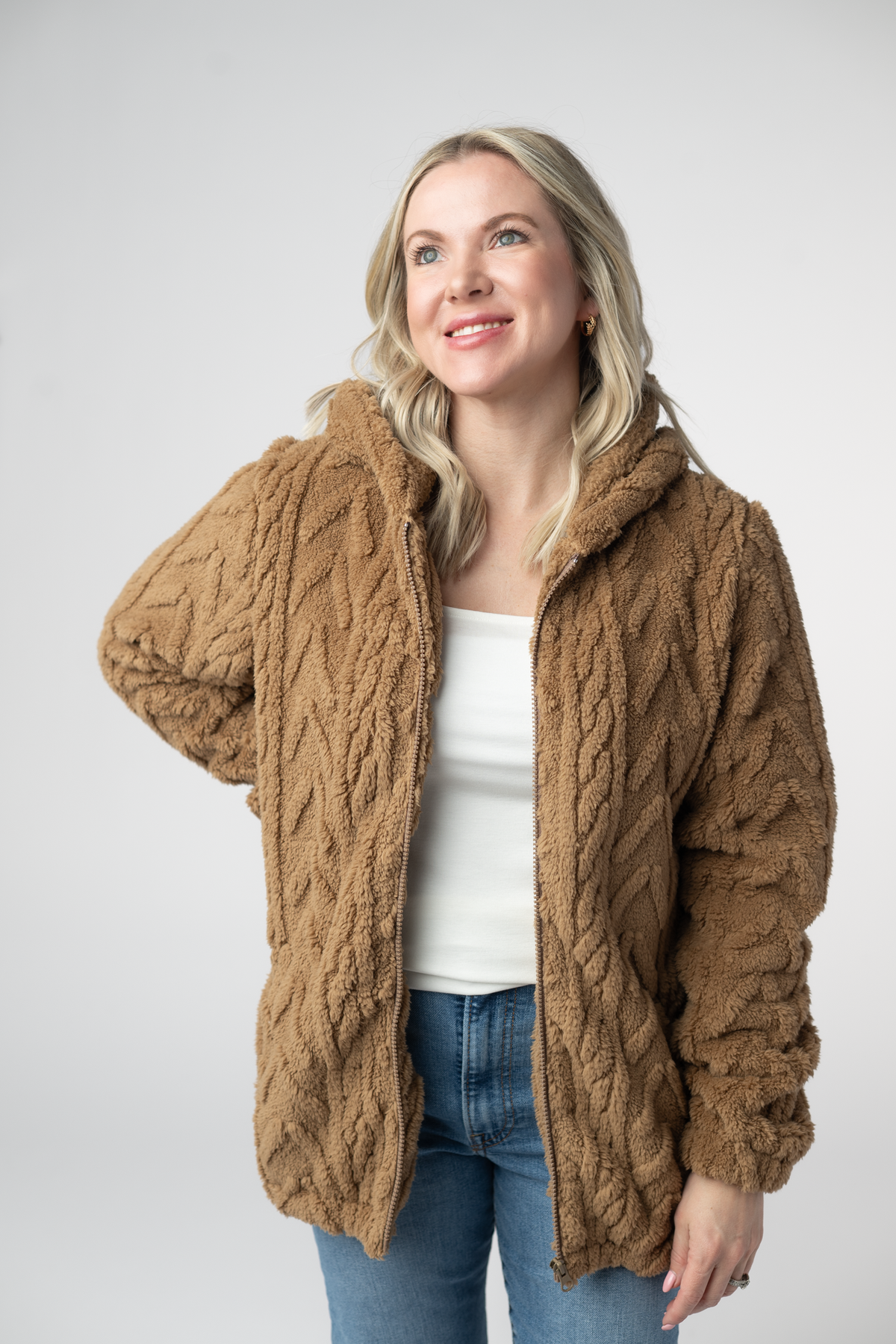 Fuzzy Sherpa Fullzip Hoodie - Maple-Hoodie-Dear Me Southern Boutique, located in DeRidder, Louisiana
