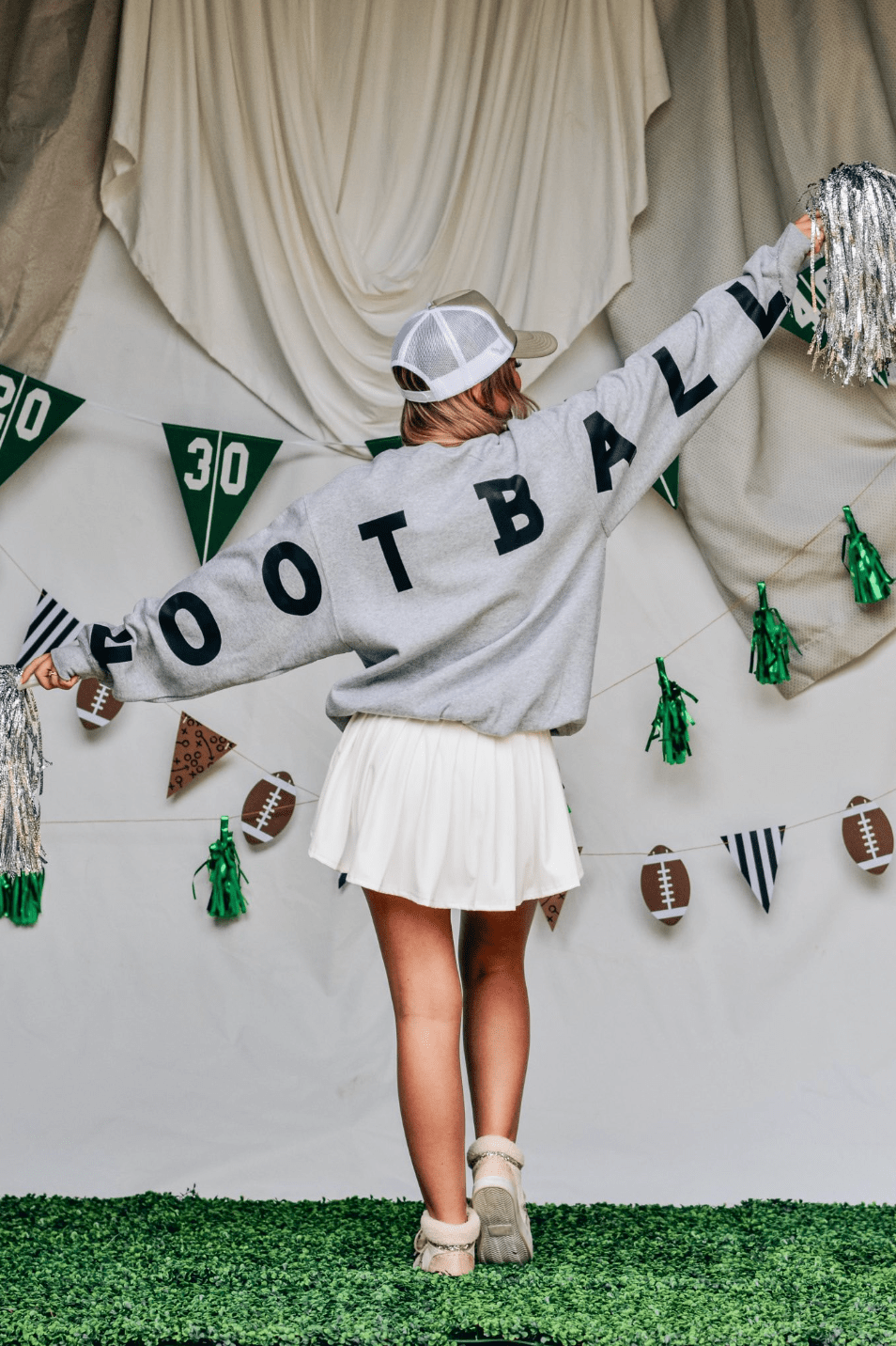 Game Day Football Lt Gray Sweatshirt-Dear Me Southern Boutique, located in DeRidder, Louisiana