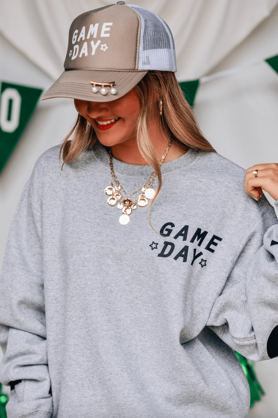 Game Day Football Lt Gray Sweatshirt-Dear Me Southern Boutique, located in DeRidder, Louisiana