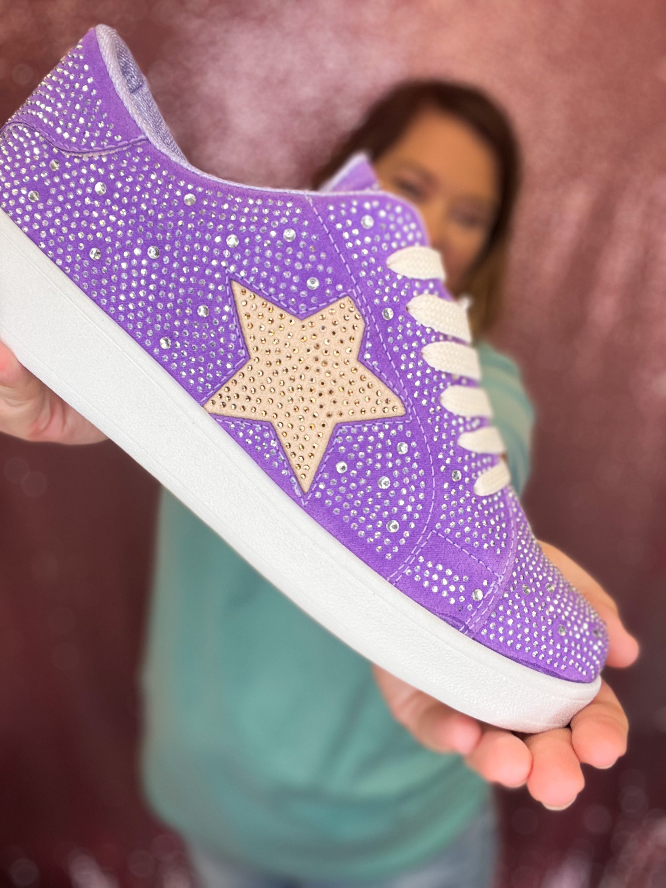 Game Day Purple Gold Spirit Sneakers-Sneakers-Dear Me Southern Boutique, located in DeRidder, Louisiana